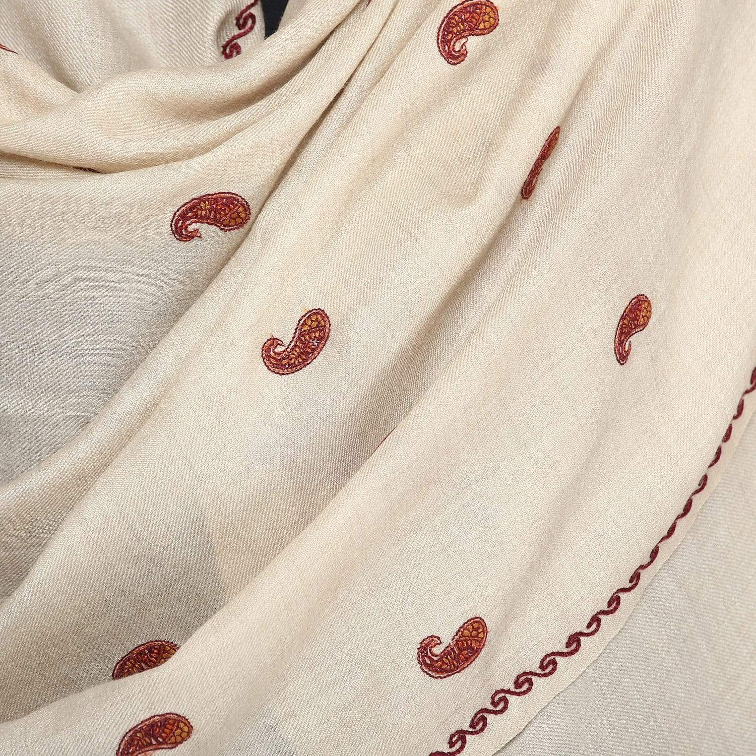 Pashtush Womens Fine Wool Embroidery Stole, Beige - Image 2