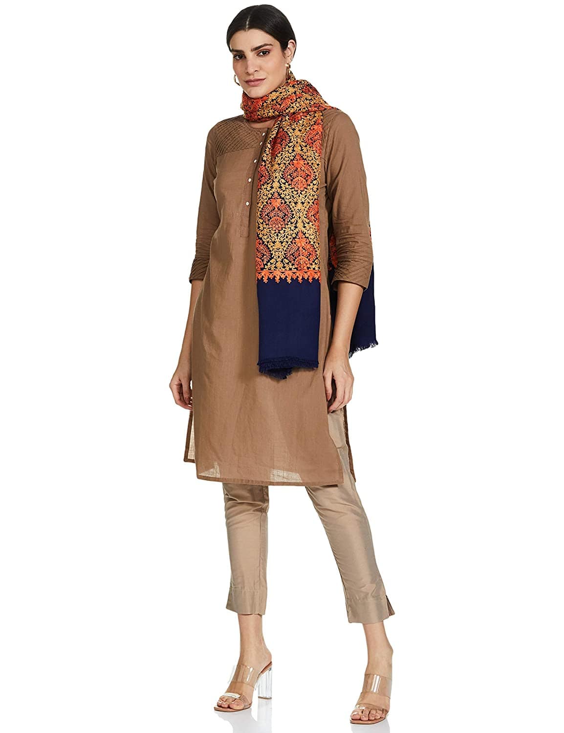 Pashtush Womens Fine Wool, Nalki Embroidery Needlework Shawl, Navy Blue - Image 6