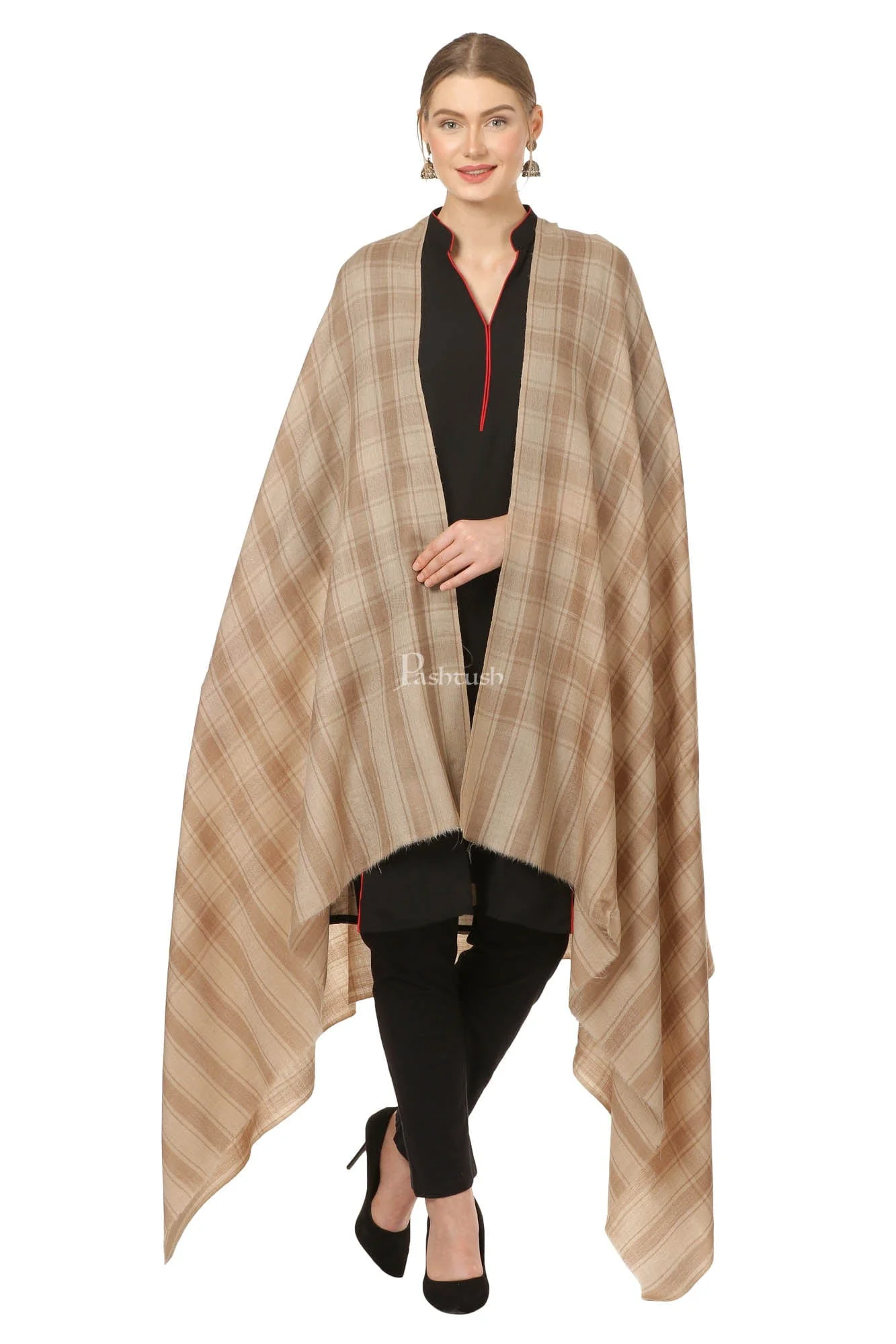 Pashtush Womens Fine Wool, Soft And Warm, Check Shawl - Image 5