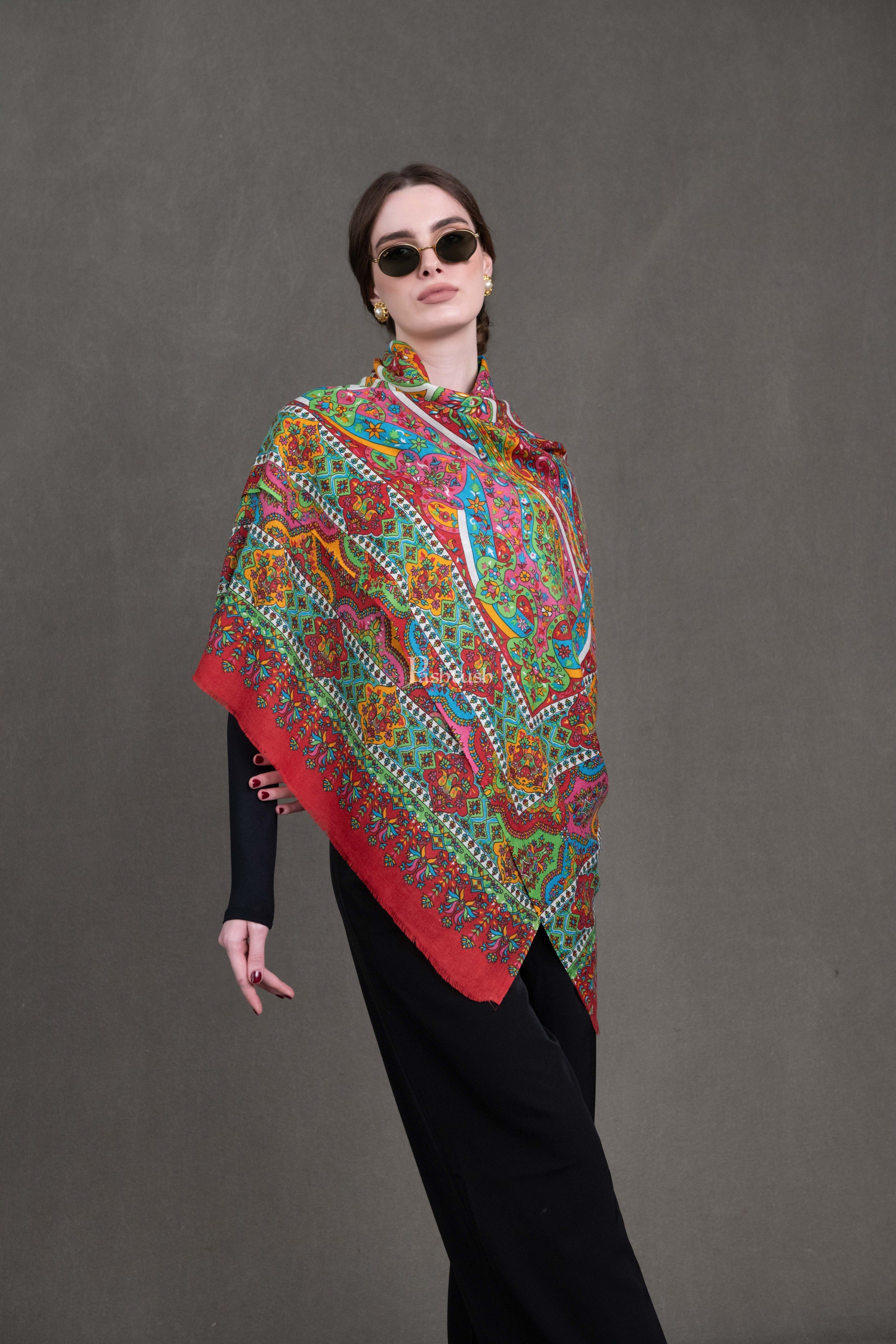 Pashtush Womens Stole, Extra Fine Wool, Printed Kalamkari Design, Ultra Soft - Image 8