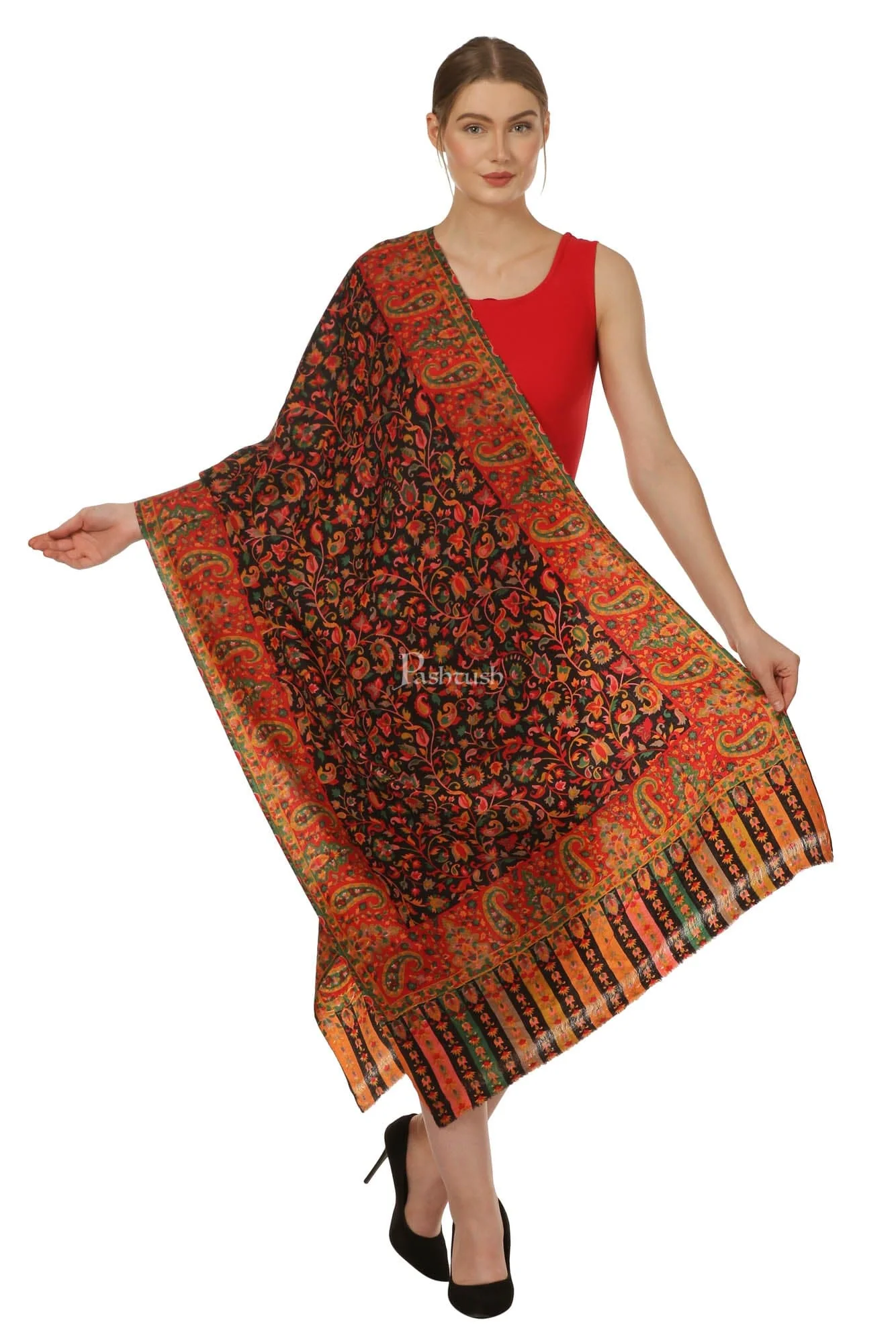 Pashtush Womens Fine Wool  Blended Printed Stole Scarf - Image 3
