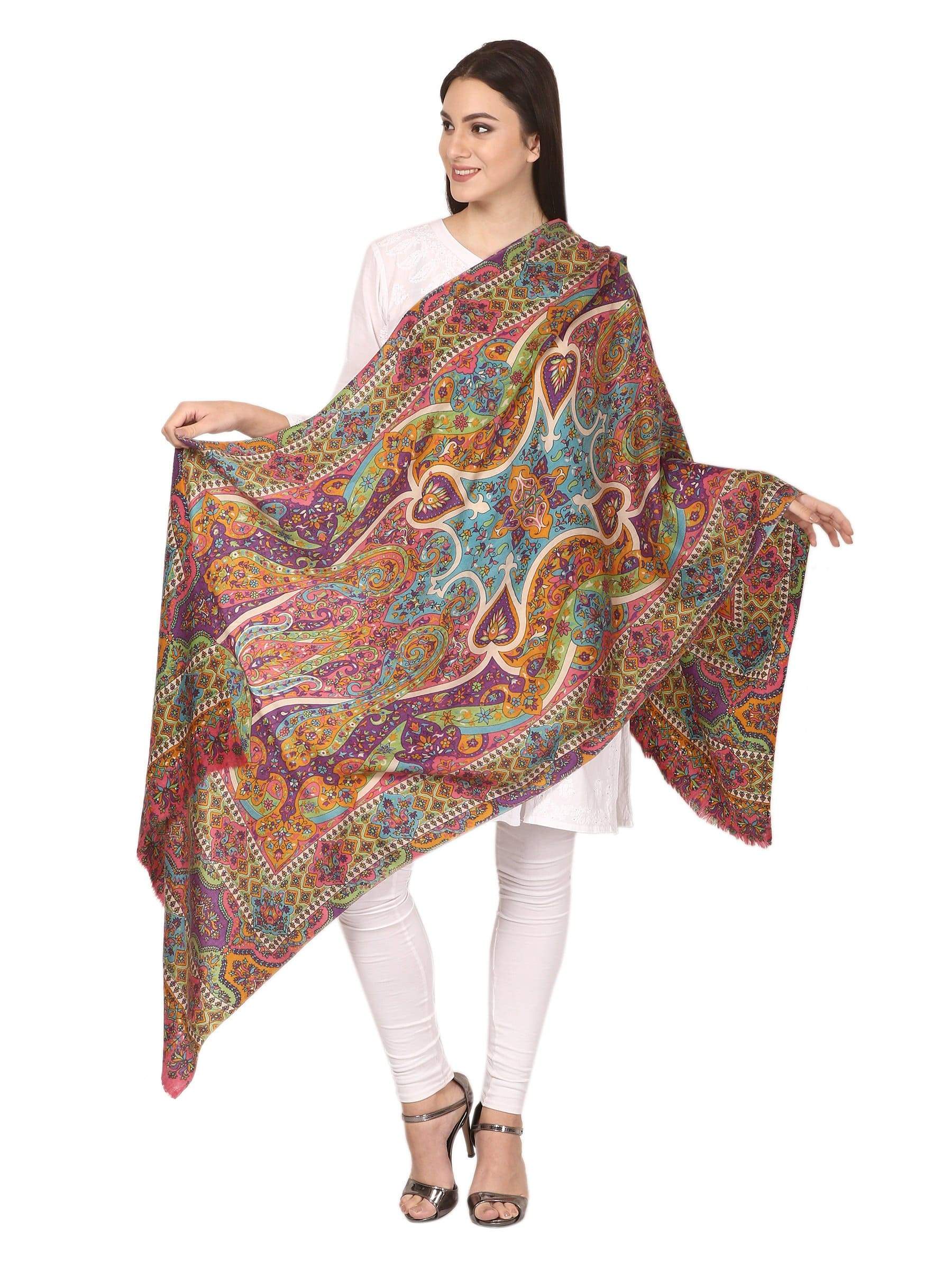 Pashtush Womens Fine Wool  Hand Printed Stole Scarf - Image 6