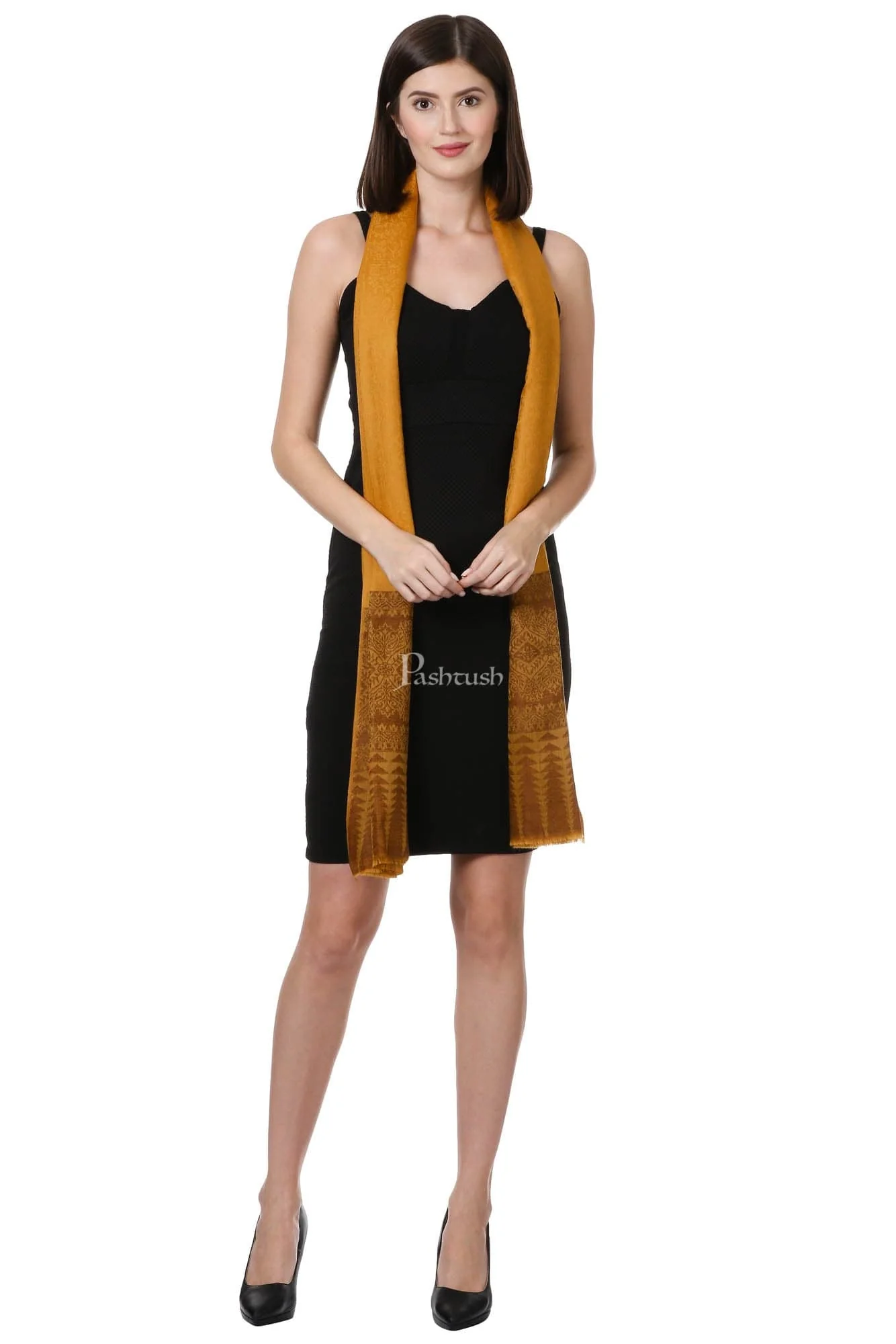 Pashtush Womens Fine Wool Shawl, Marigold - Image 4
