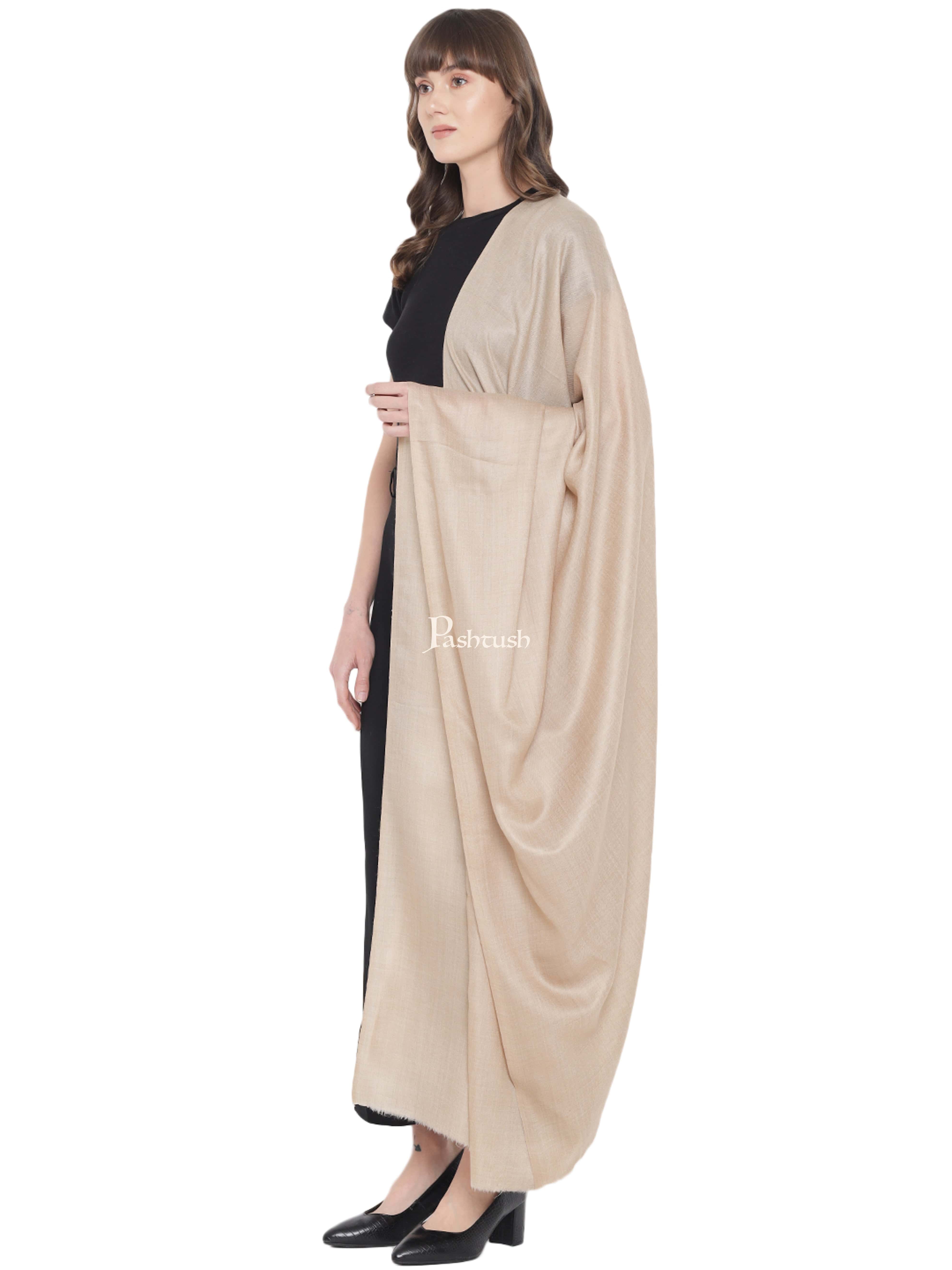 Pashtush Womens Fine Wool Shawl, Basics, Extra Soft Warm Light Weight, Solid Beige - Image 5