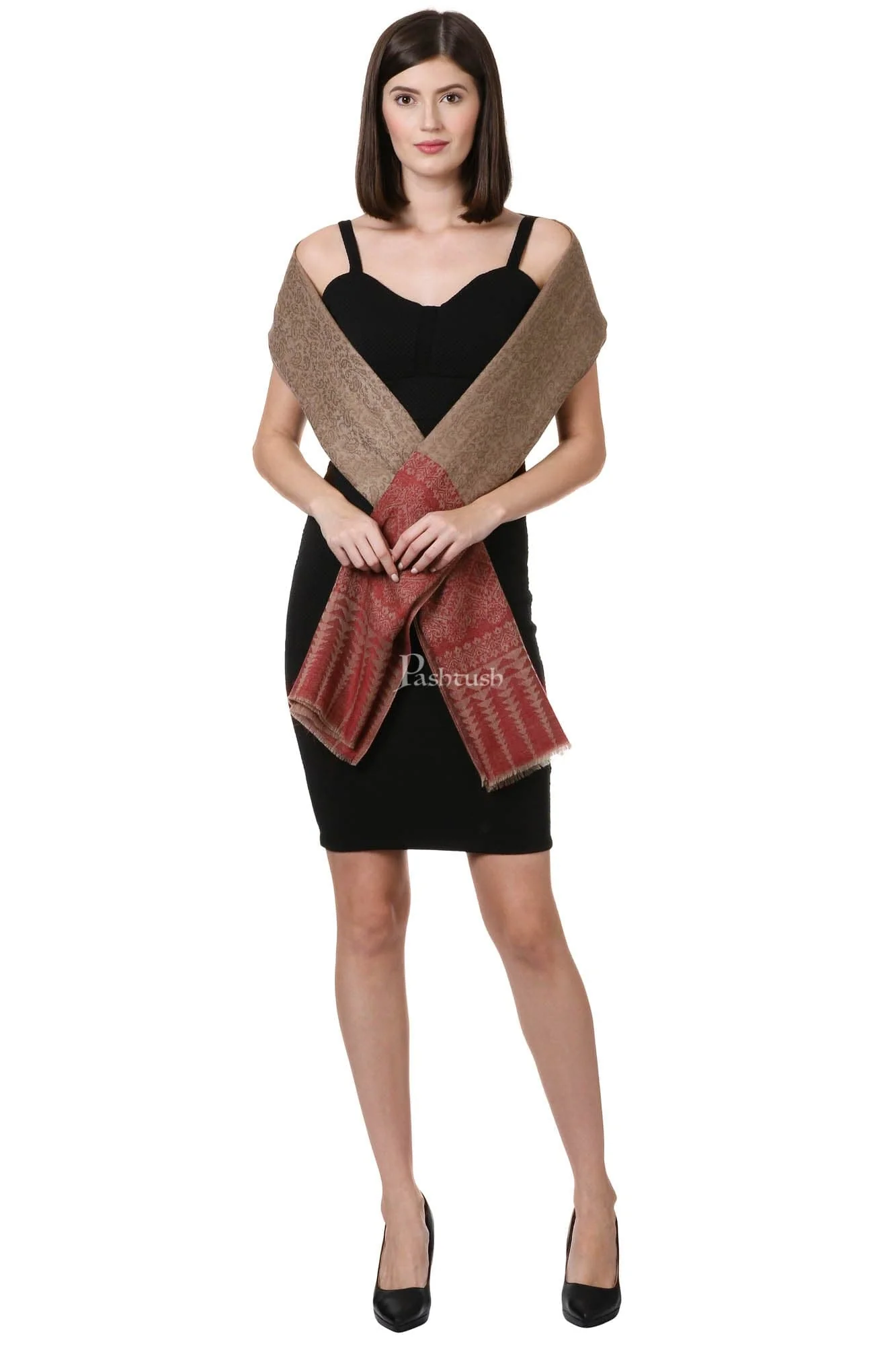 Pashtush Womens Fine Wool Shawl, Clay - Image 4