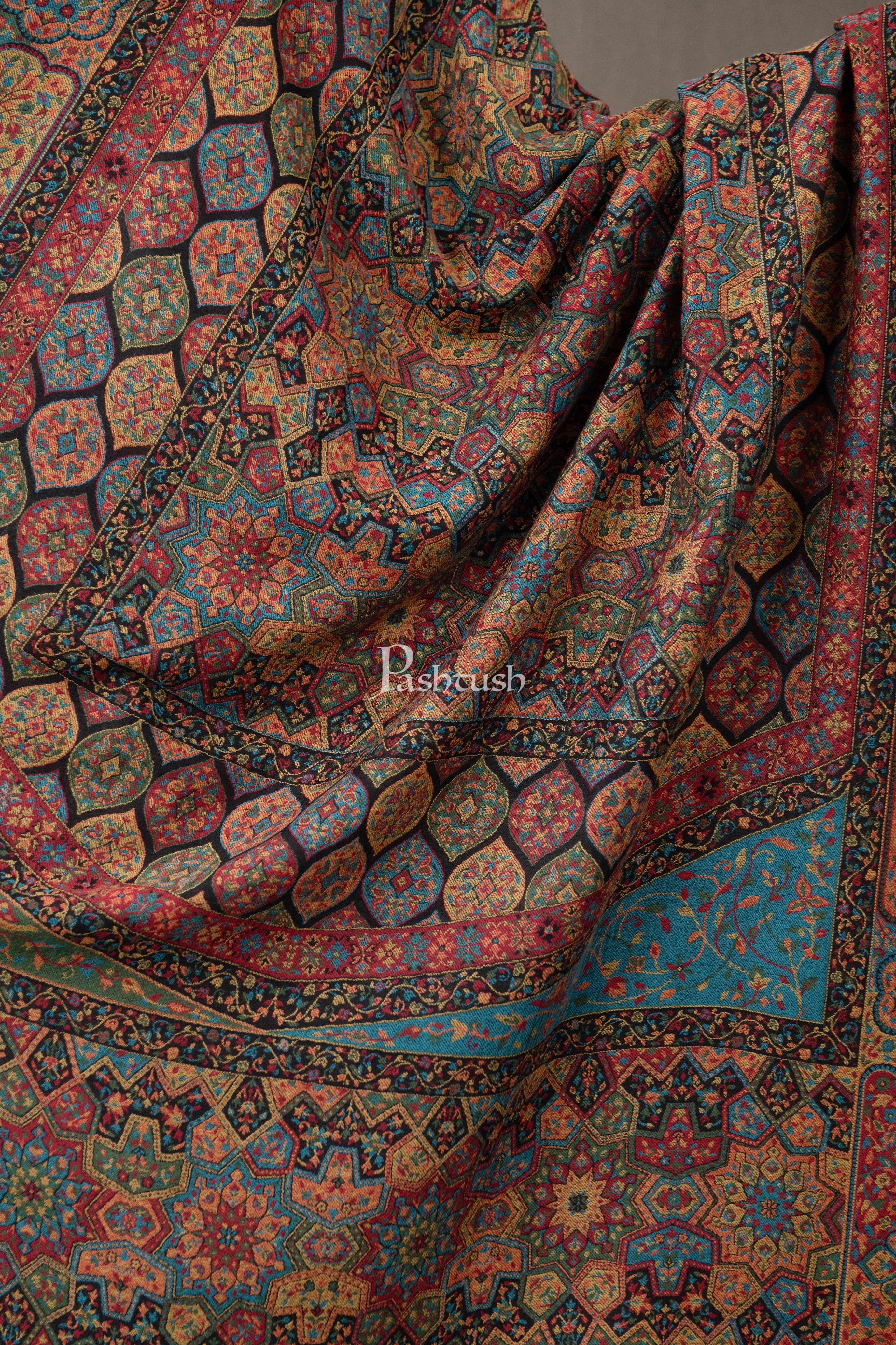 Pashtush Womens Fine Wool Shawl, Ethnic Weave Design, Multicolour - Image 7