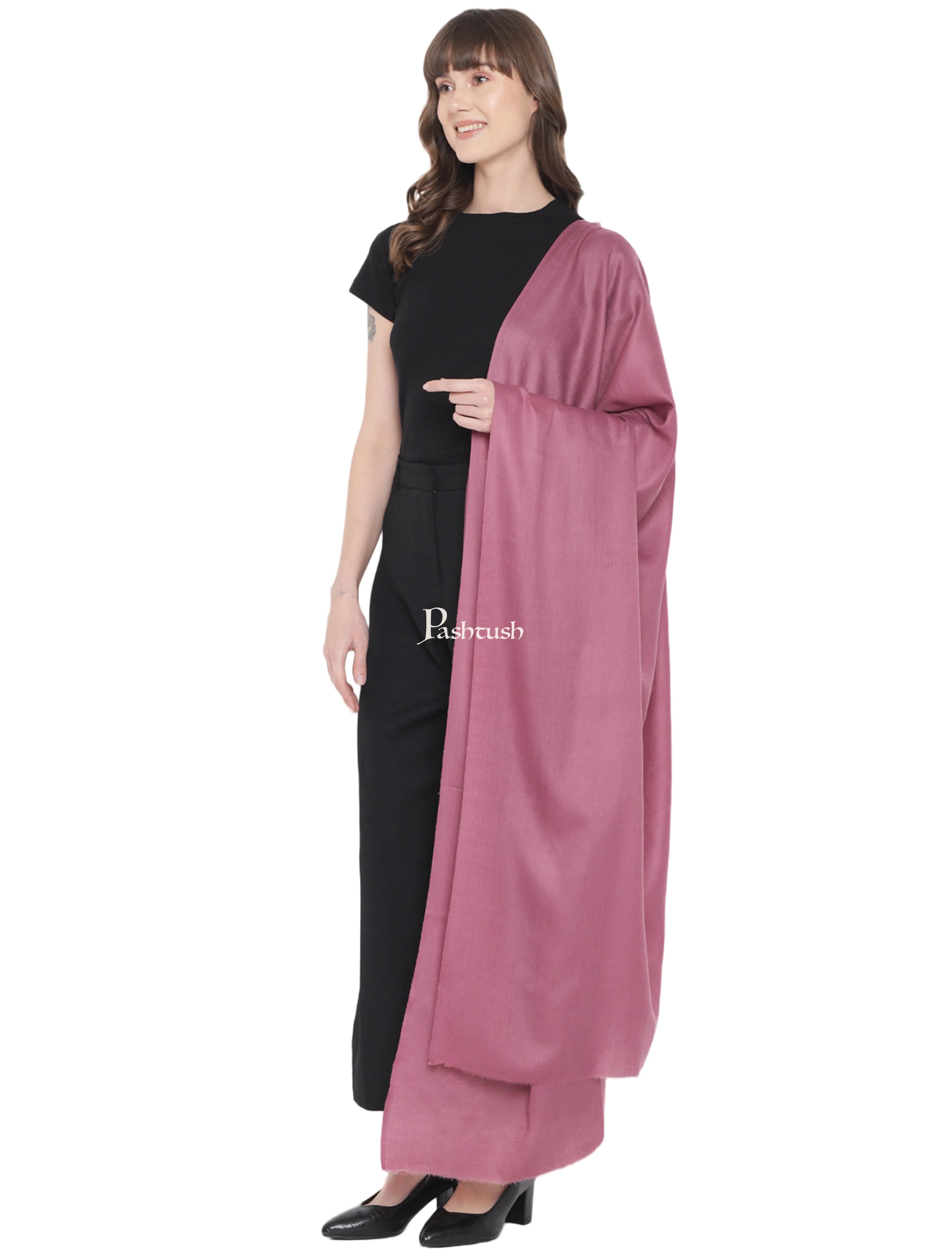 Pashtush Womens Fine Wool Shawl, Extra Soft Warm - Light Weight, Solid Peel Lilac - Image 4