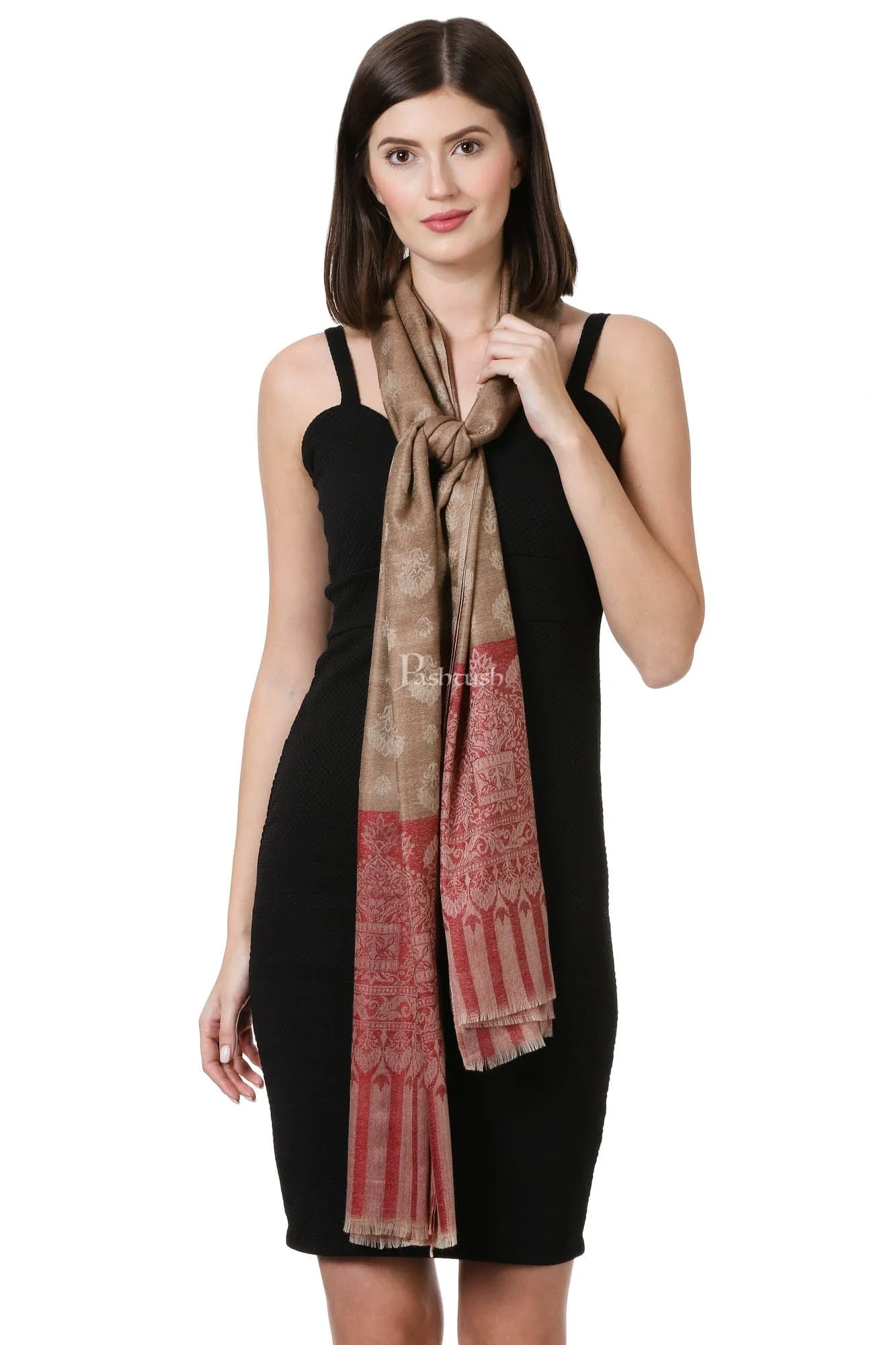 Pashtush Womens Fine Wool Shawl, Hazelnut - Image 5