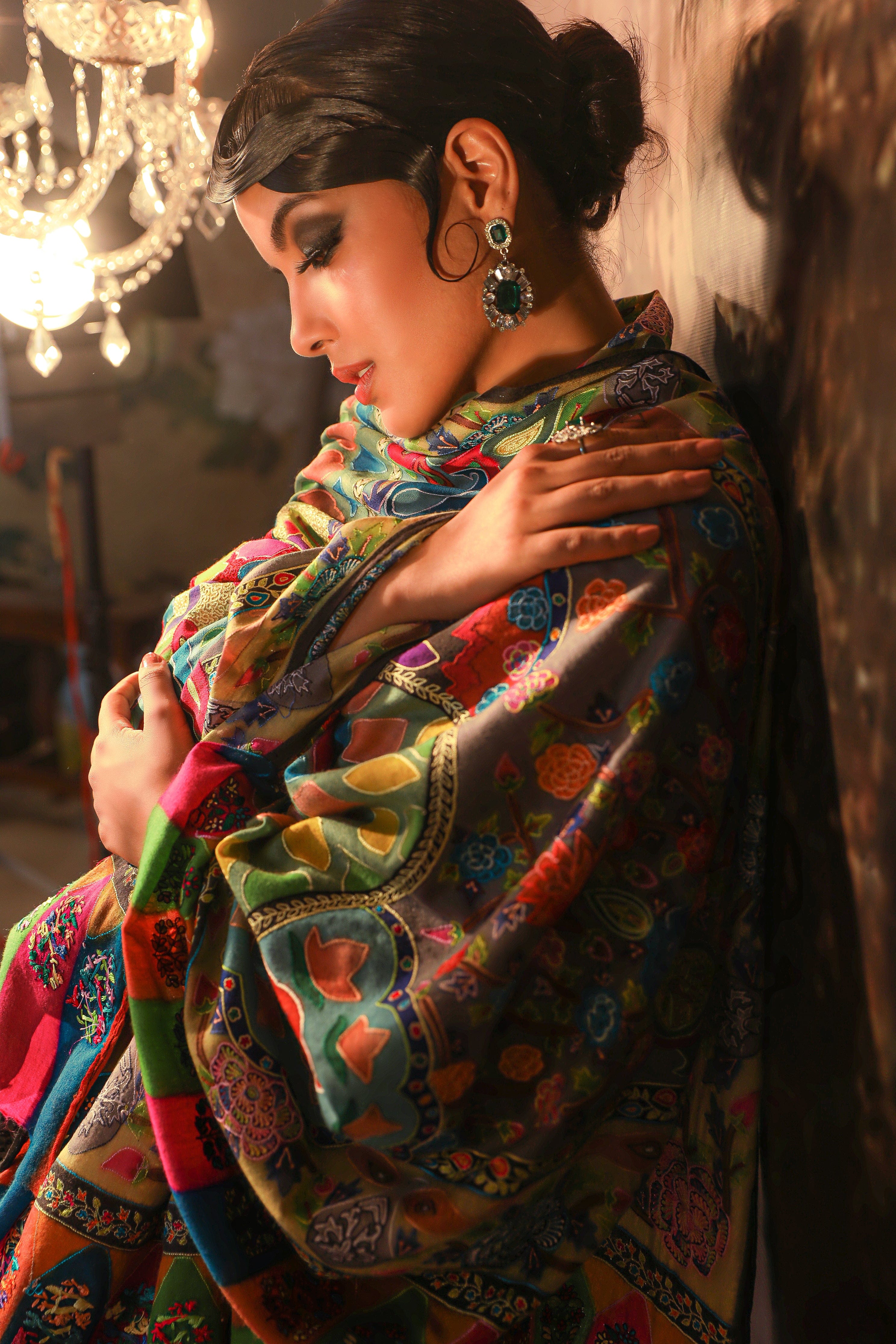 Pashtush Womens Fine wool shawl, kalamkari design, Multicolour - Image 2