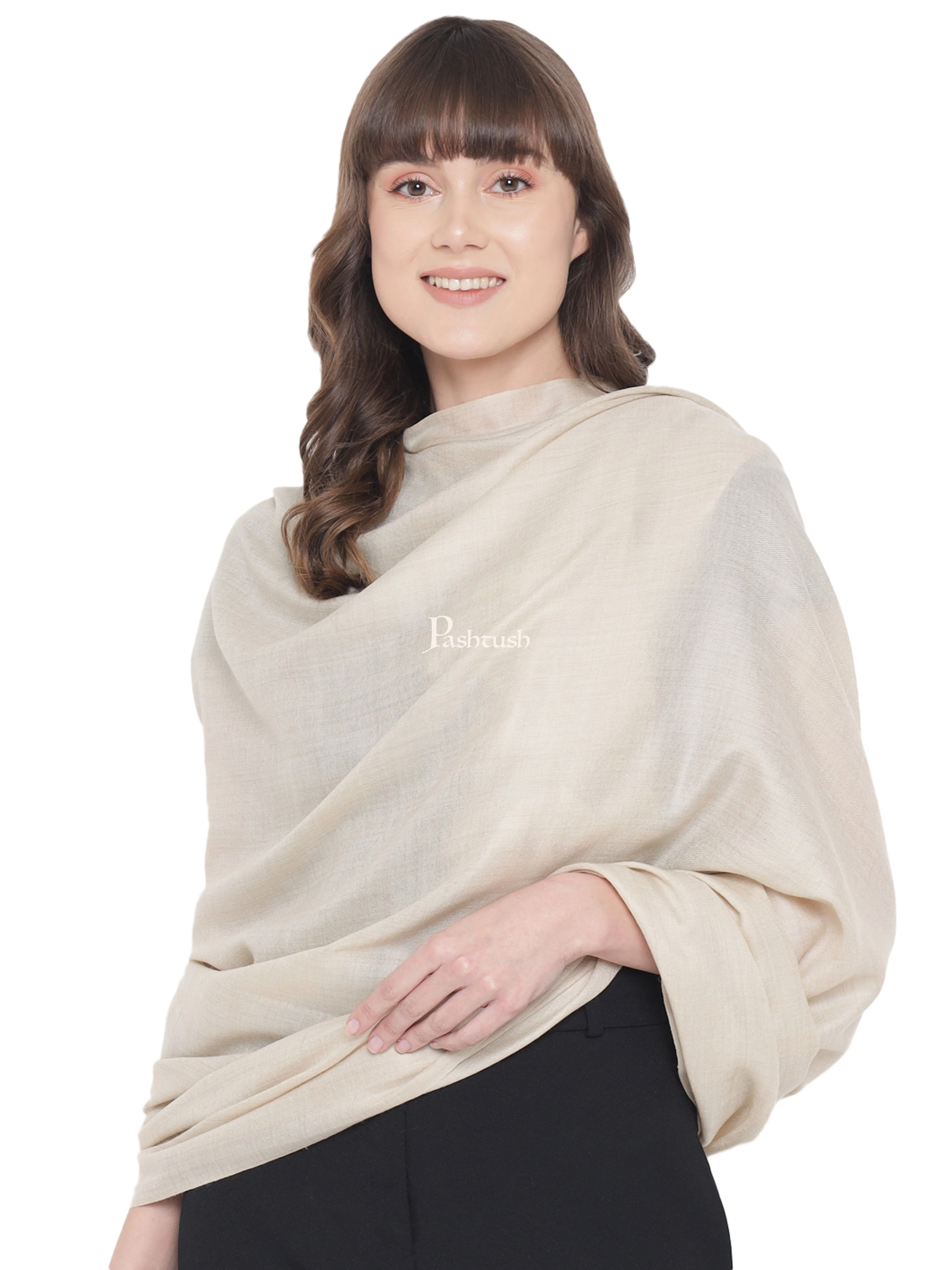 Pashtush Womens Fine Wool Shawl, Natural, Extra Soft Warm - Light Weight, Beige - Image 3