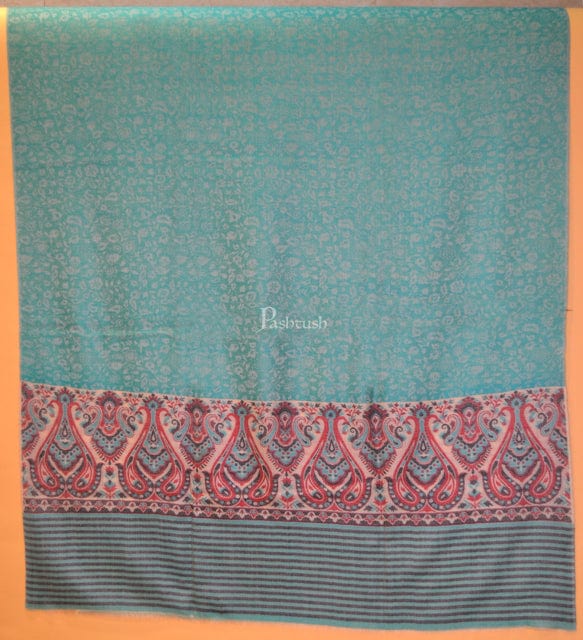 Pashtush Womens Fine Wool Shawl, Paisley Weave Design , Sea Green - Image 2
