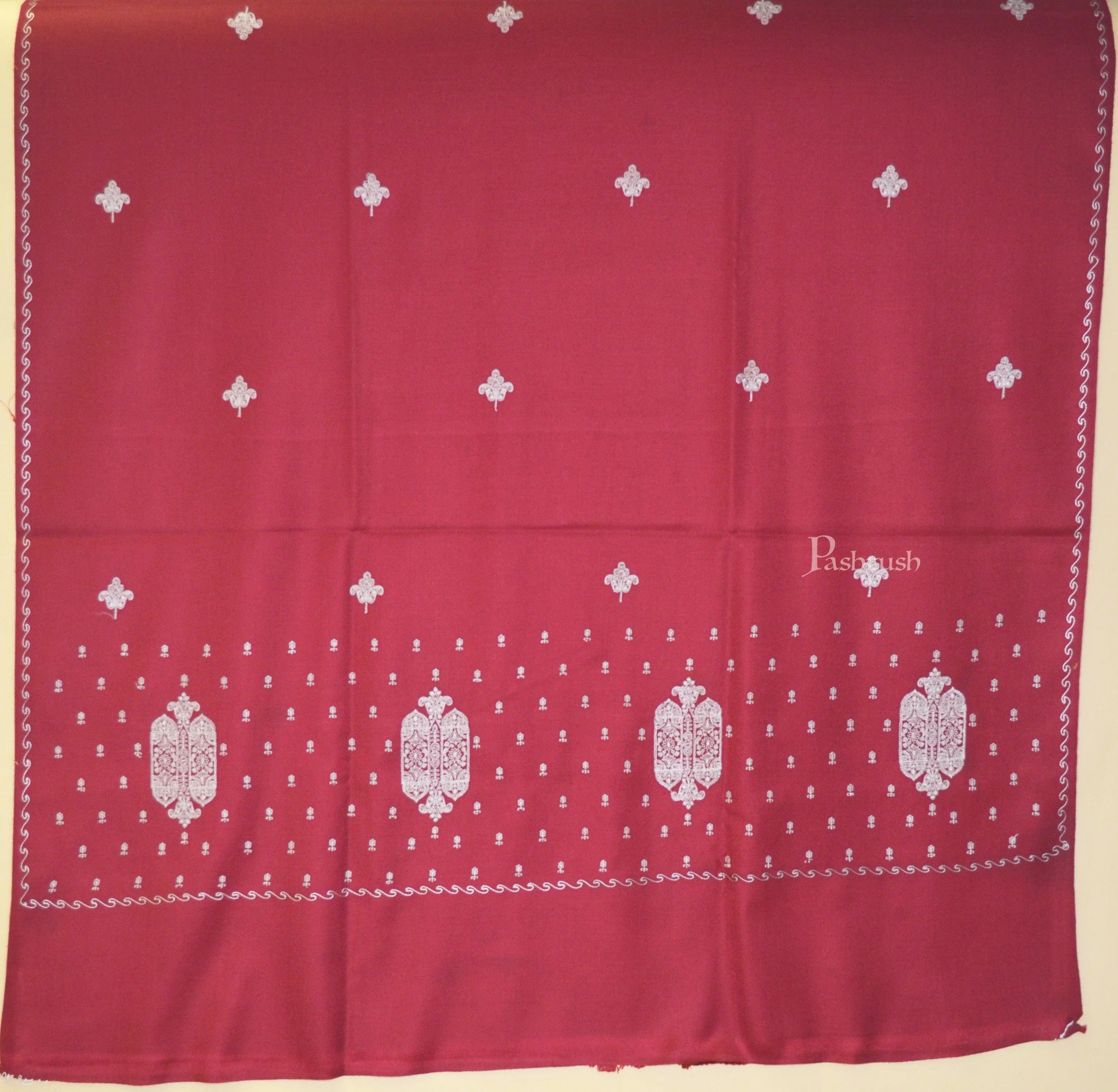 Pashtush Womens Fine Wool Shawl ,Tone on Tone Embroidery Design , Maroon - Image 3