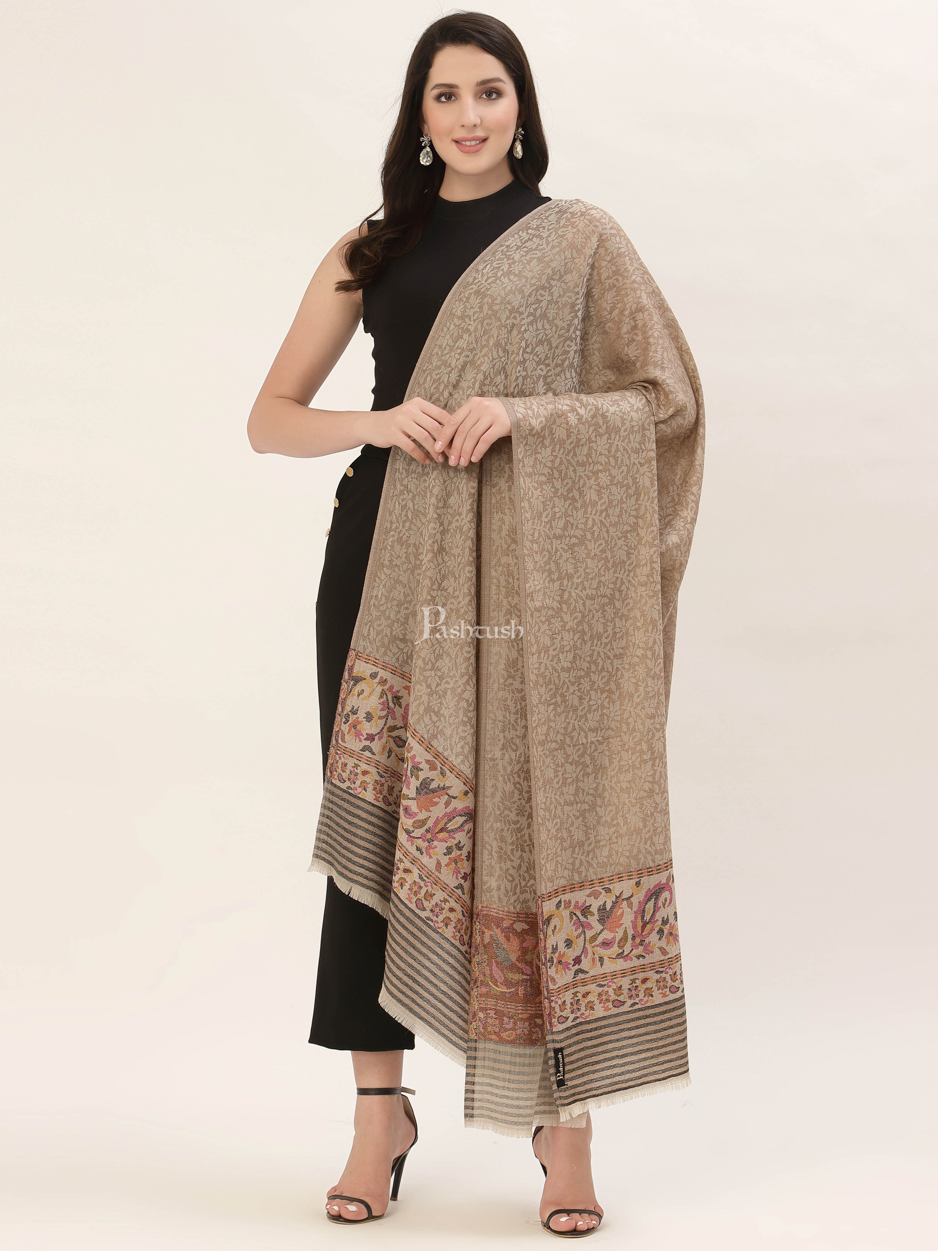 Pashtush Womens Fine Wool Shawl, With Ethnic Palla Weave - Image 6