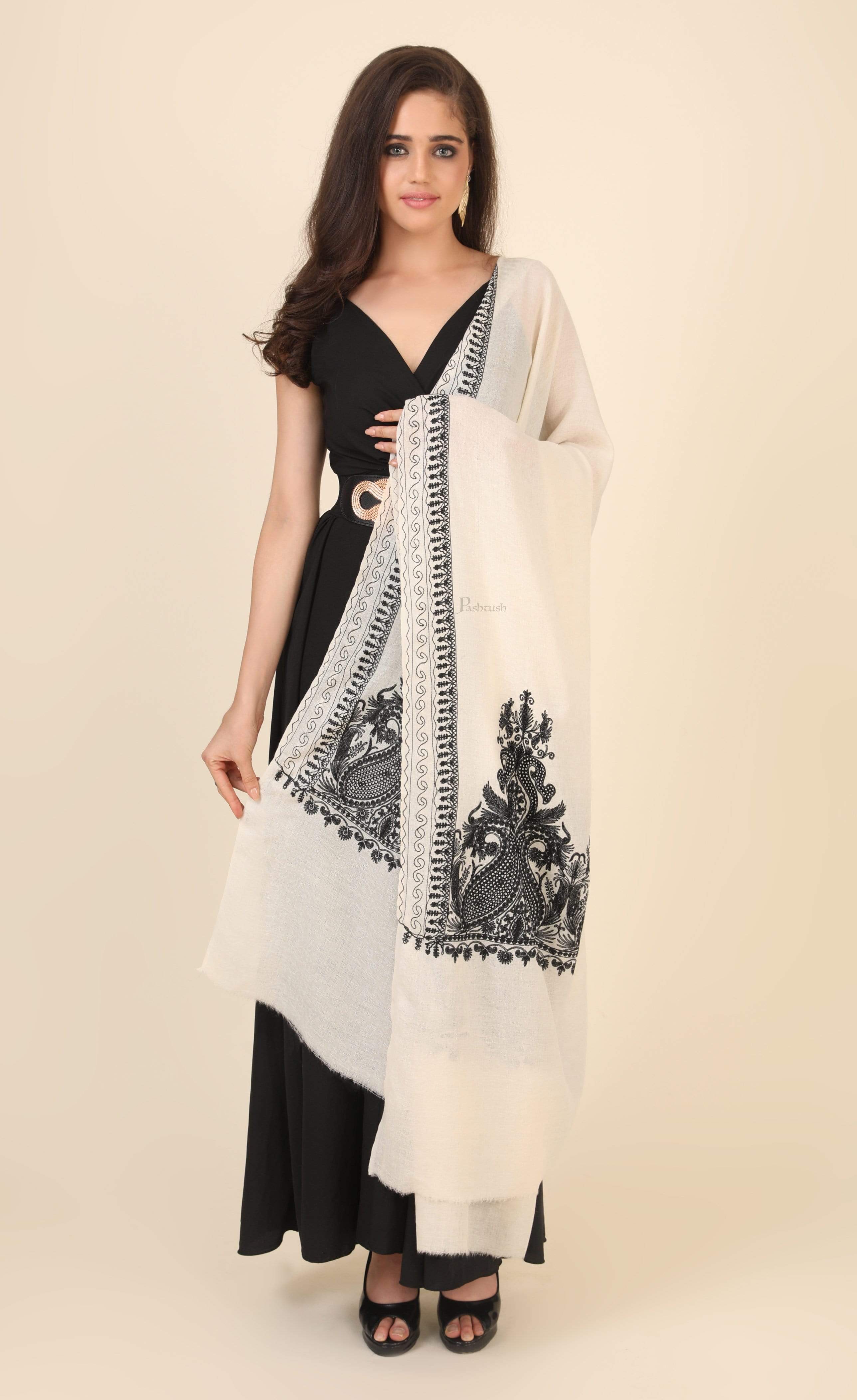 Pashtush Womens Fine Wool Shawl, With Tone On Tone Nalki Embroidery, Soft And Warm - Image 3