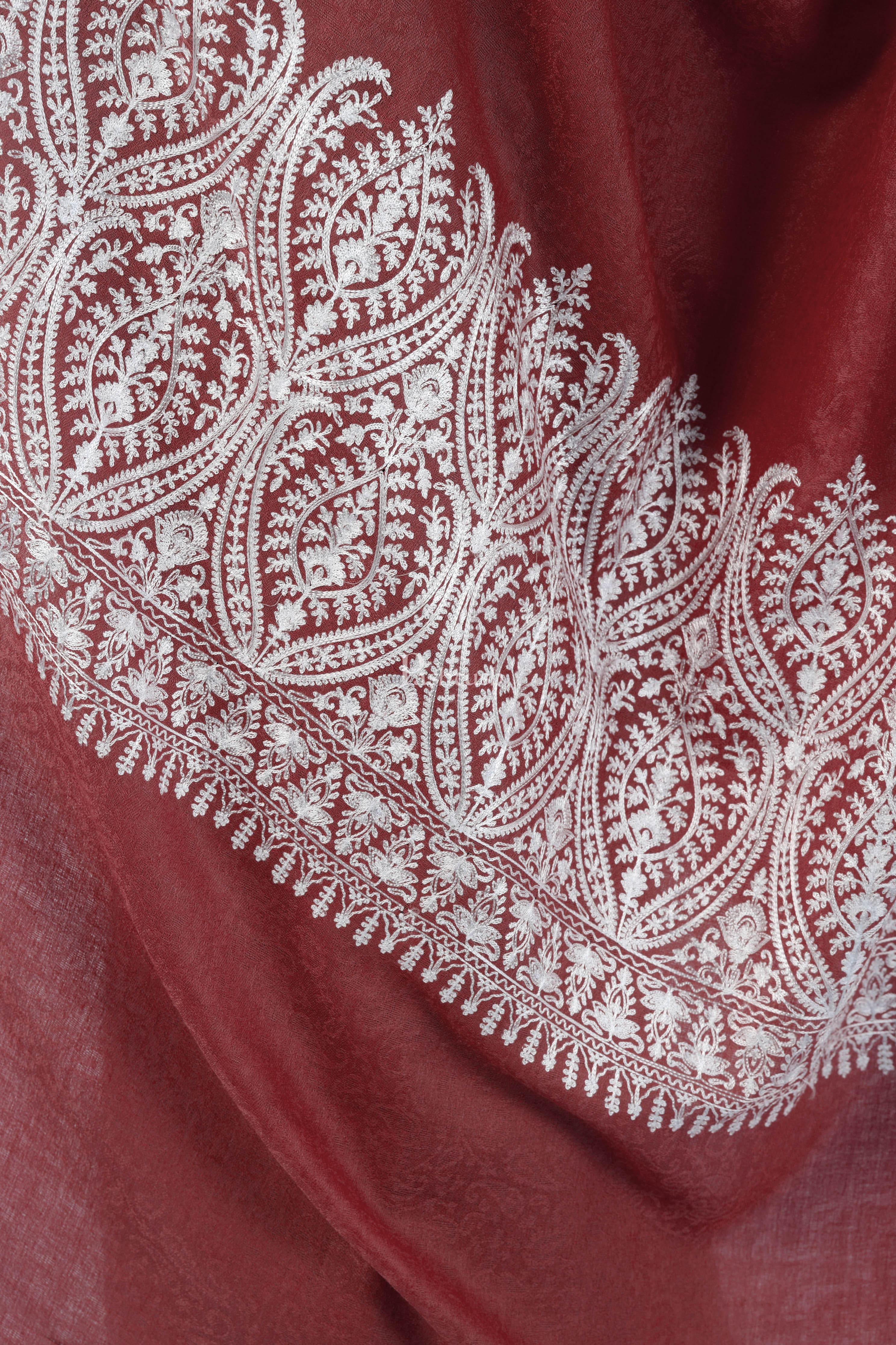 Pashtush Womens Fine Wool Shawl, With Tone On Tone Nalki Embroidery, Soft And Warm, Rose - Image 3