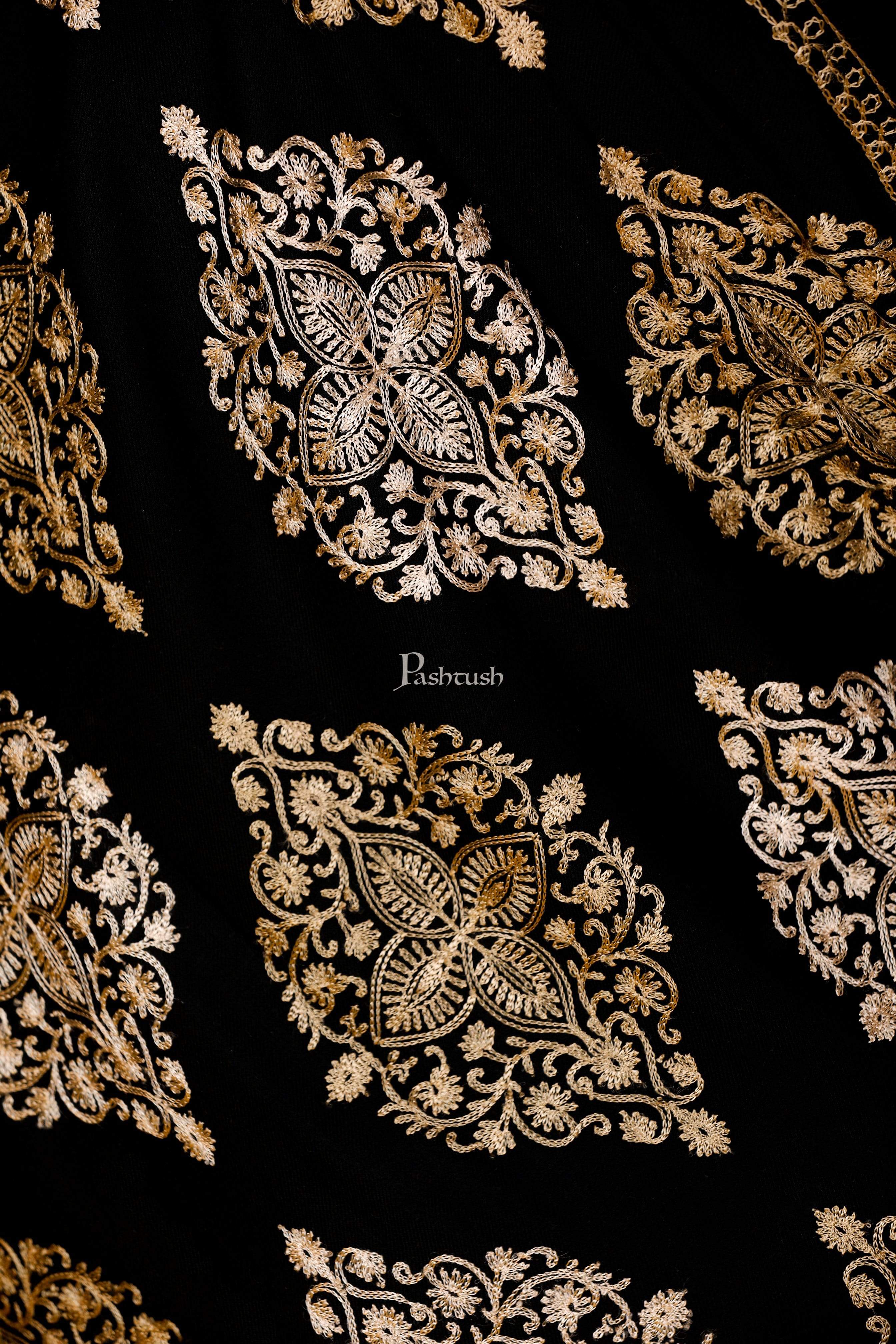 Pashtush Womens Fine Wool, Silky Nalki Embroidery Needlework Stole, Black - Image 3