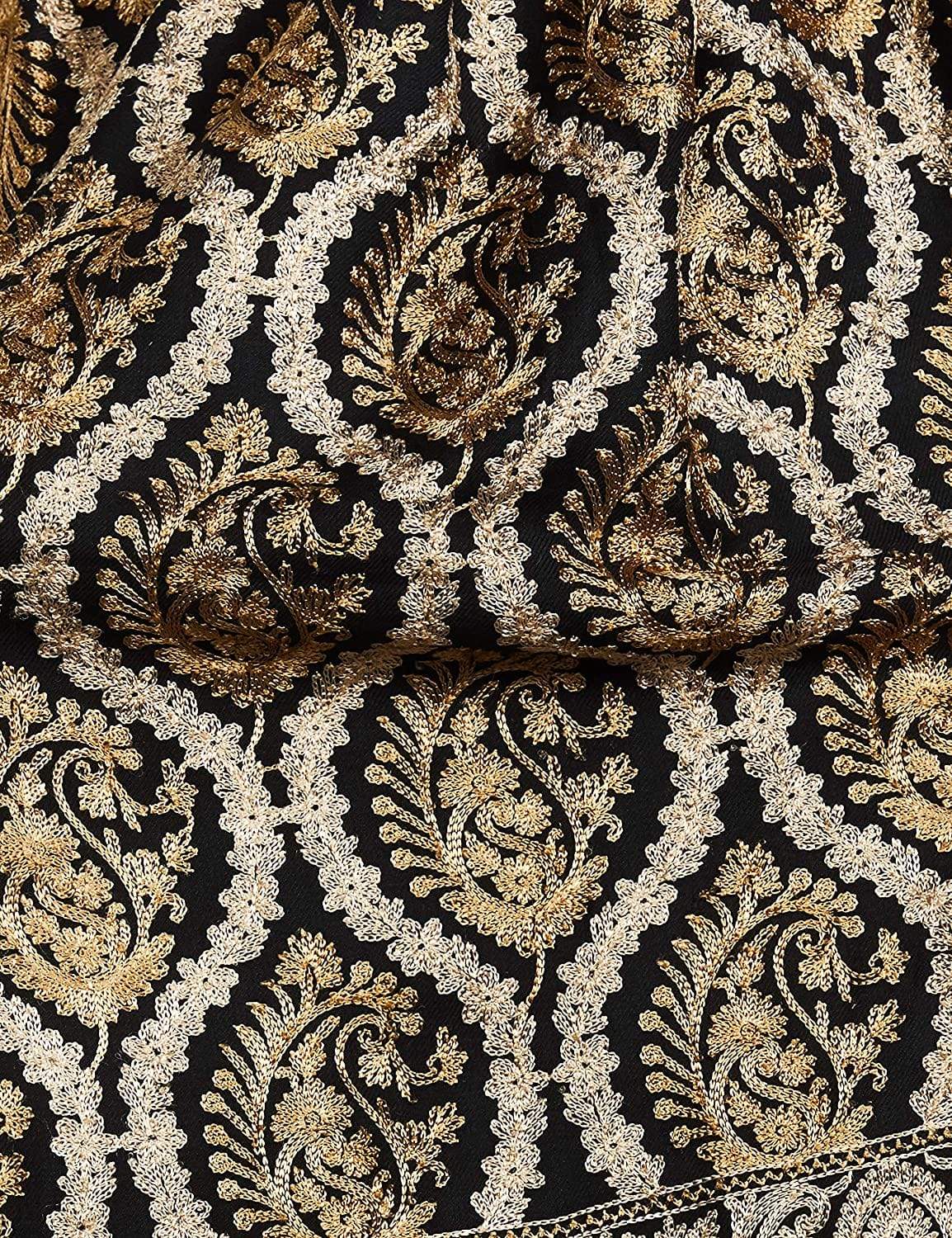 Pashtush Womens Fine Wool, Silky Nalki Embroidery Needlework Stole, Black - Image 9