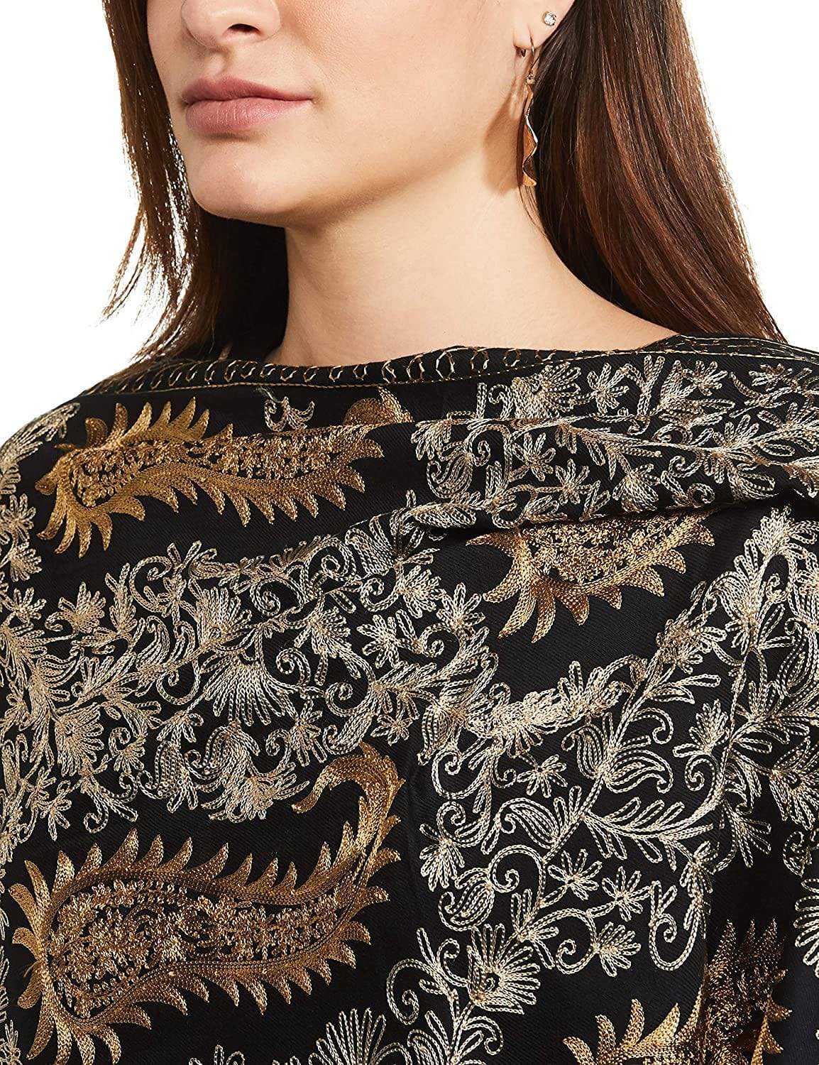 Pashtush Womens Fine Wool, Silky Nalki Embroidery Needlework Stole, Black - Image 6