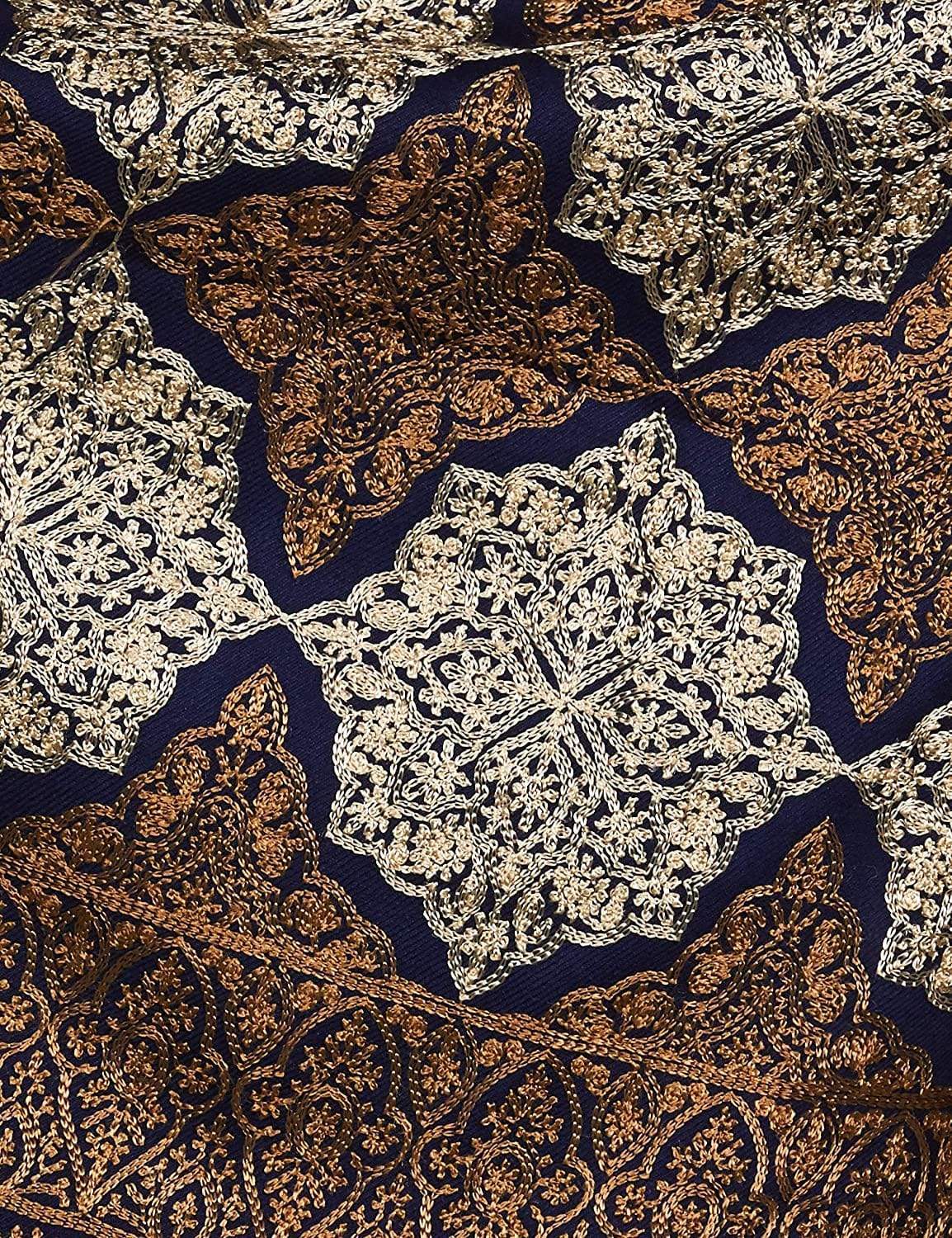 Pashtush Womens Fine Wool, Silky Nalki Embroidery Needlework Stole, Navy Blue - Image 2