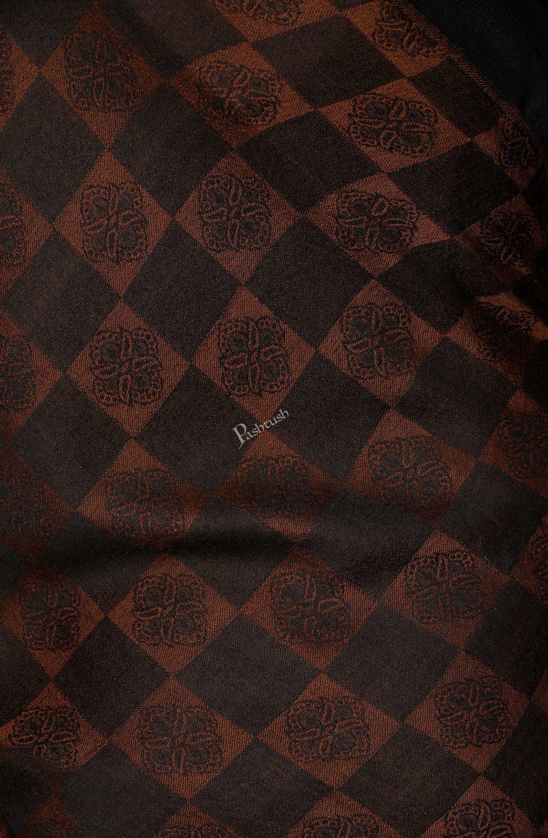 Pashtush Womens Fine Wool, Soft And Warm, Checkered Stole, Espresso Brown - Image 3