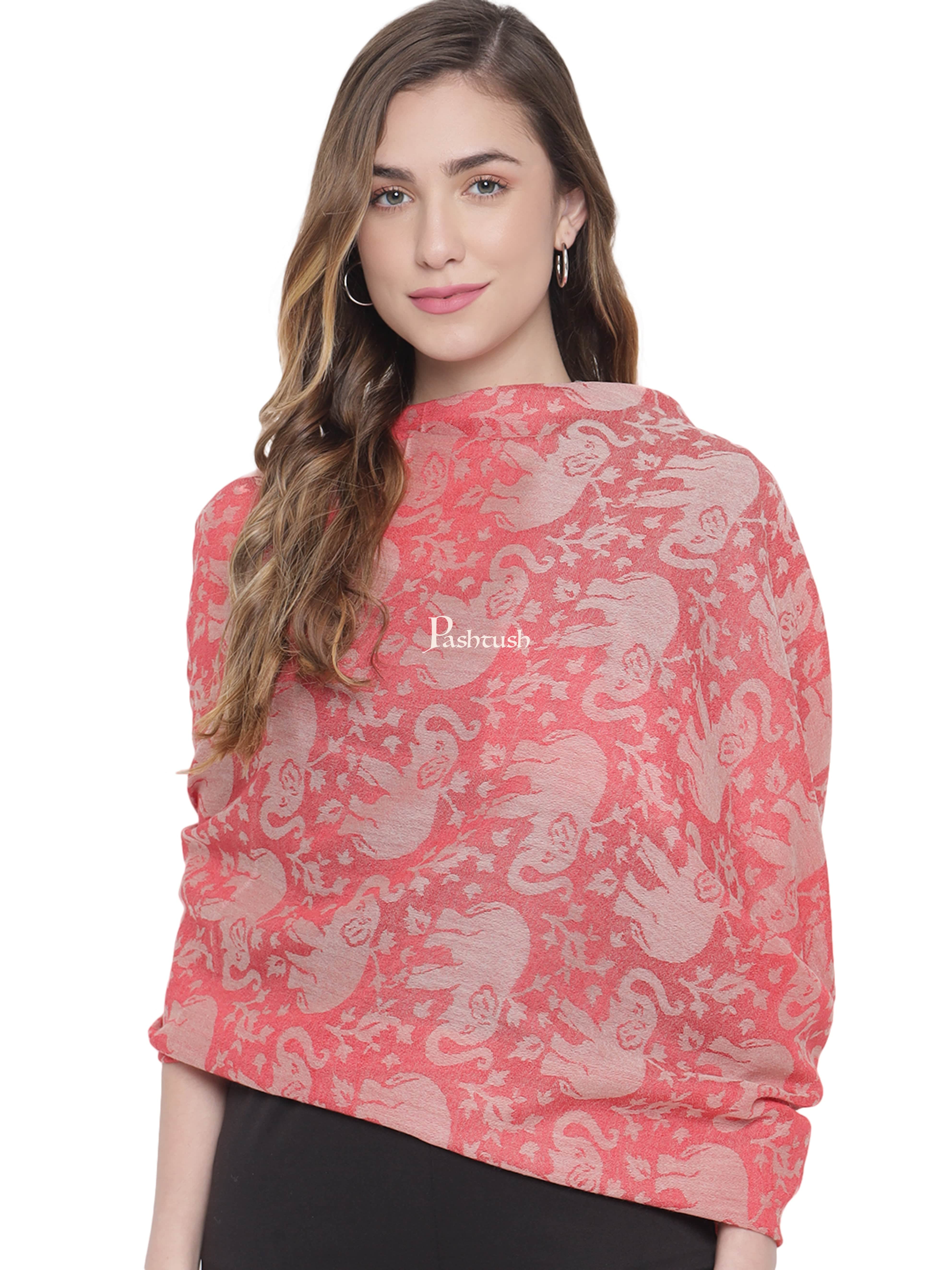 Pashtush Womens Fine Wool Stole, Chanting Elephants Weave, Bloom - Image 5