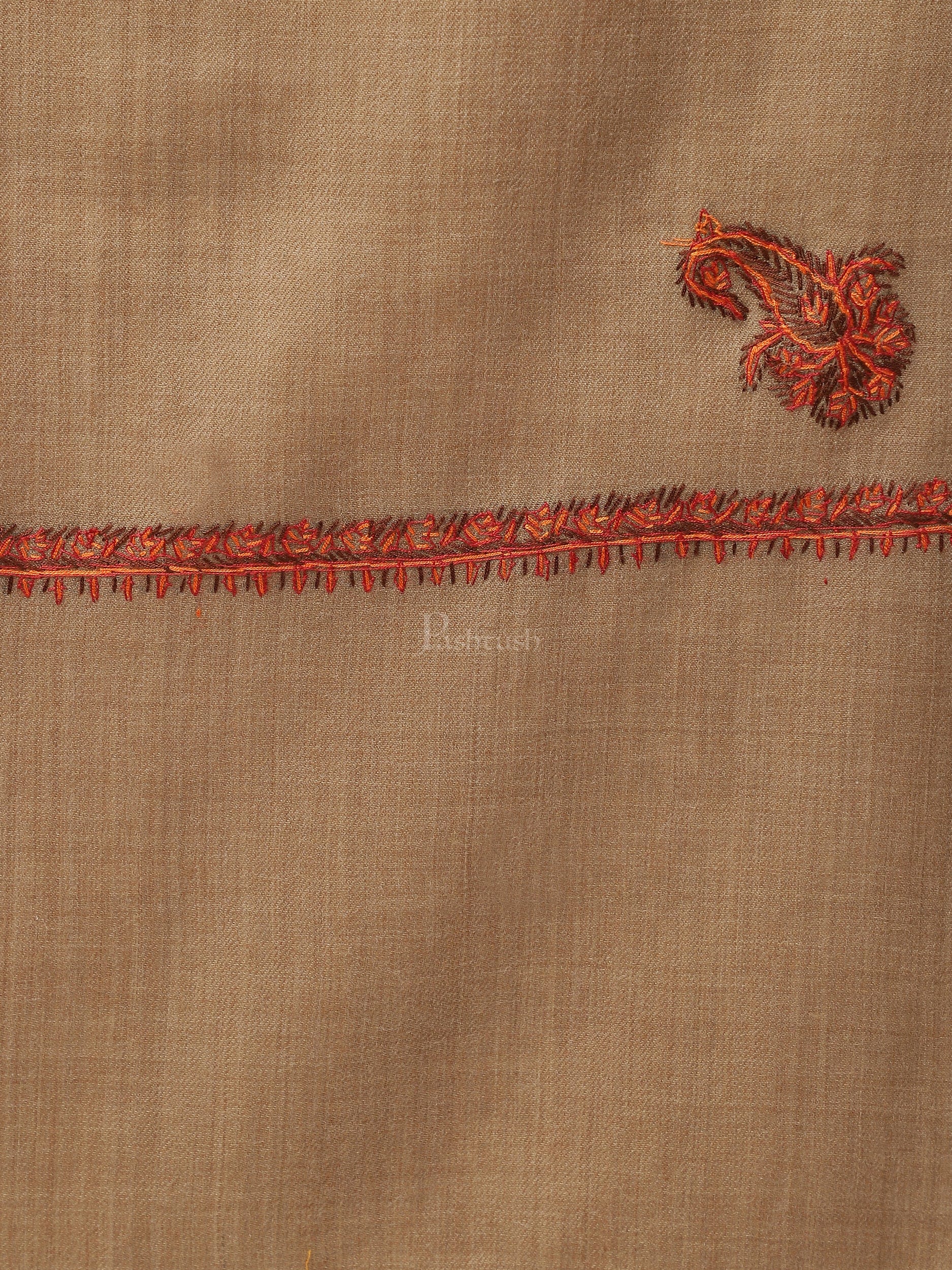 Pashtush womens Fine Wool Stole, Kingri design, Taupe - Image 2