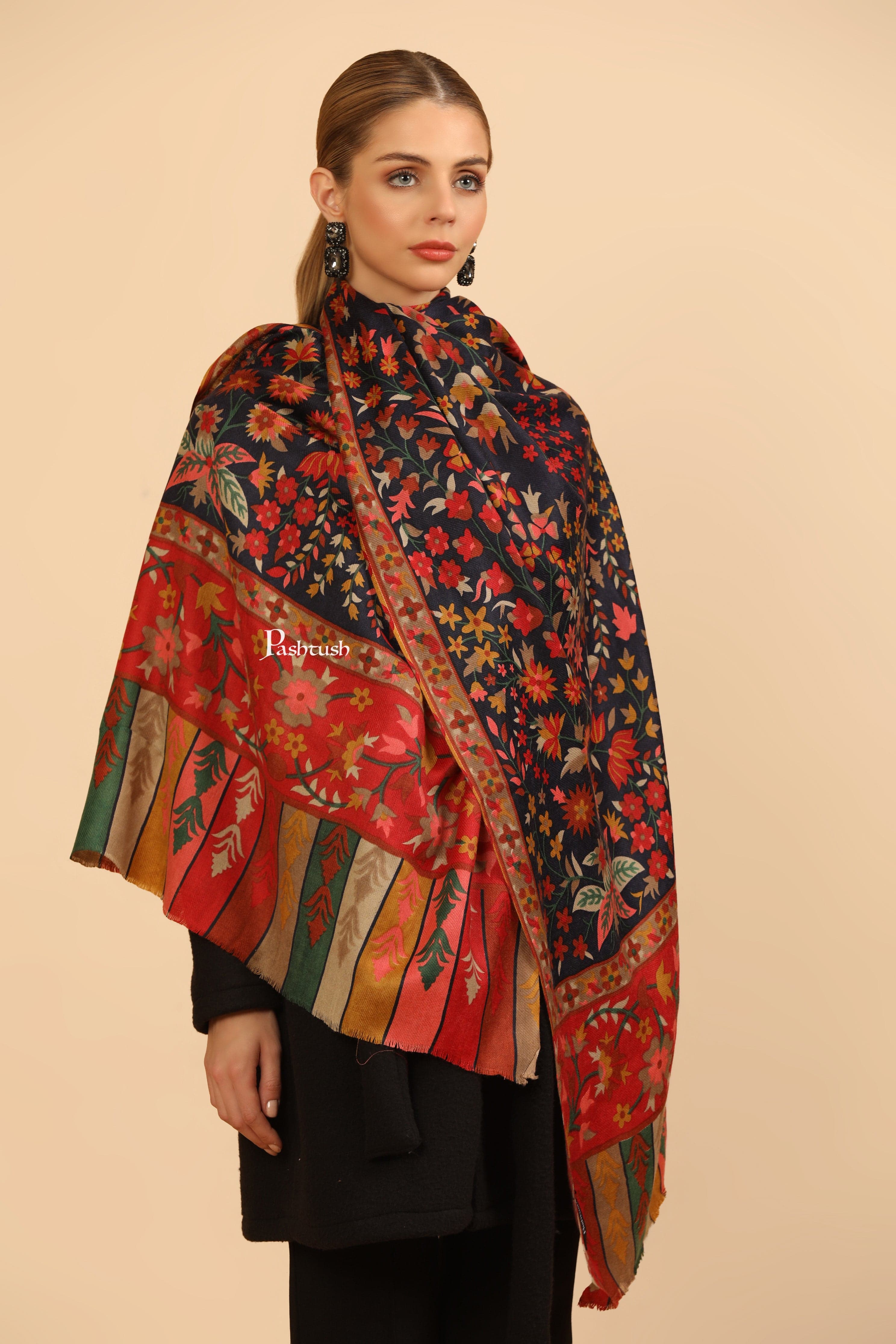 Pashtush Womens Fine Wool Stole, Paisley Design, Multicolour - Image 6