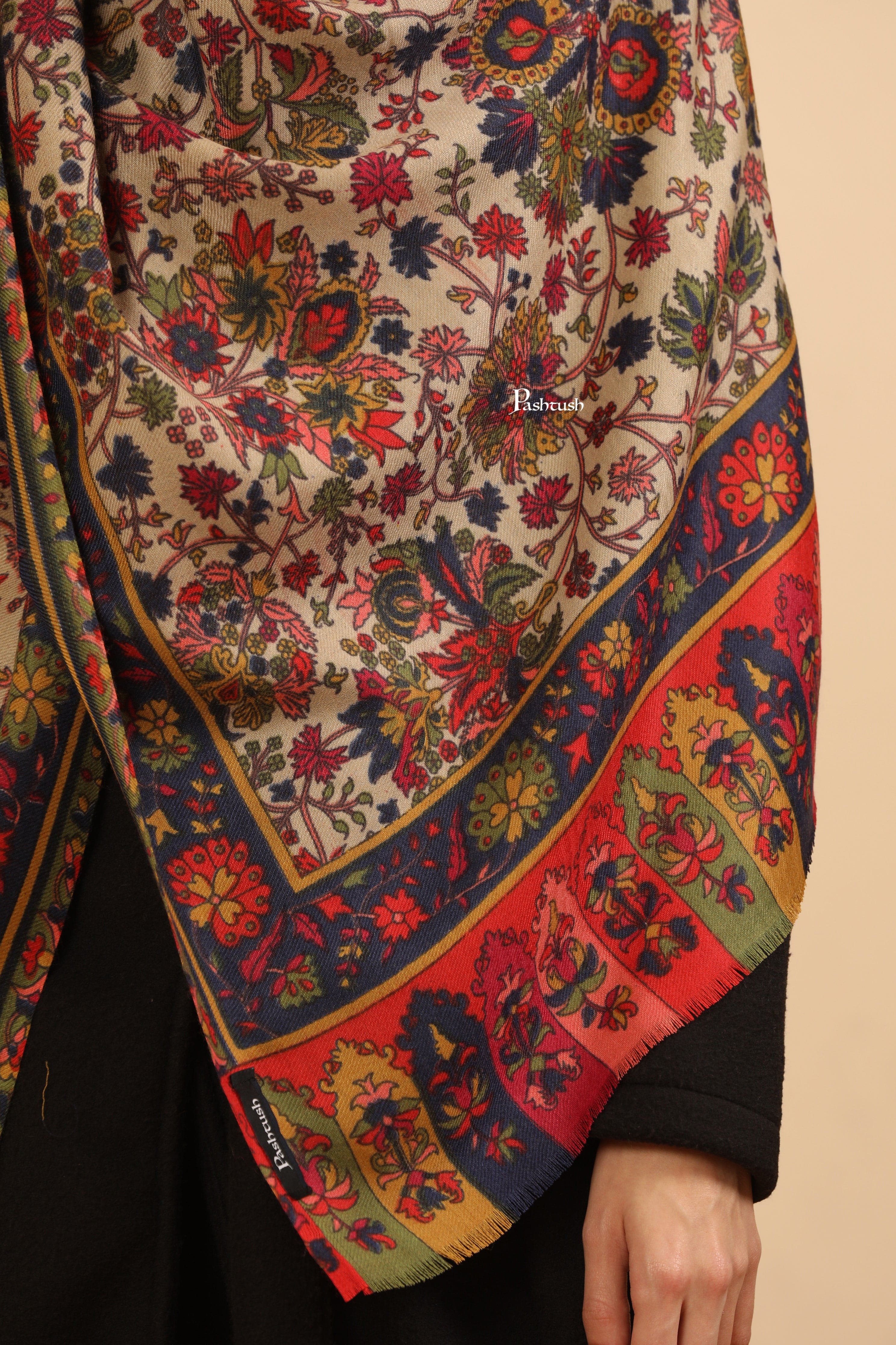 Pashtush Womens Fine Wool Stole, Paisley Design, Multicolour - Image 2