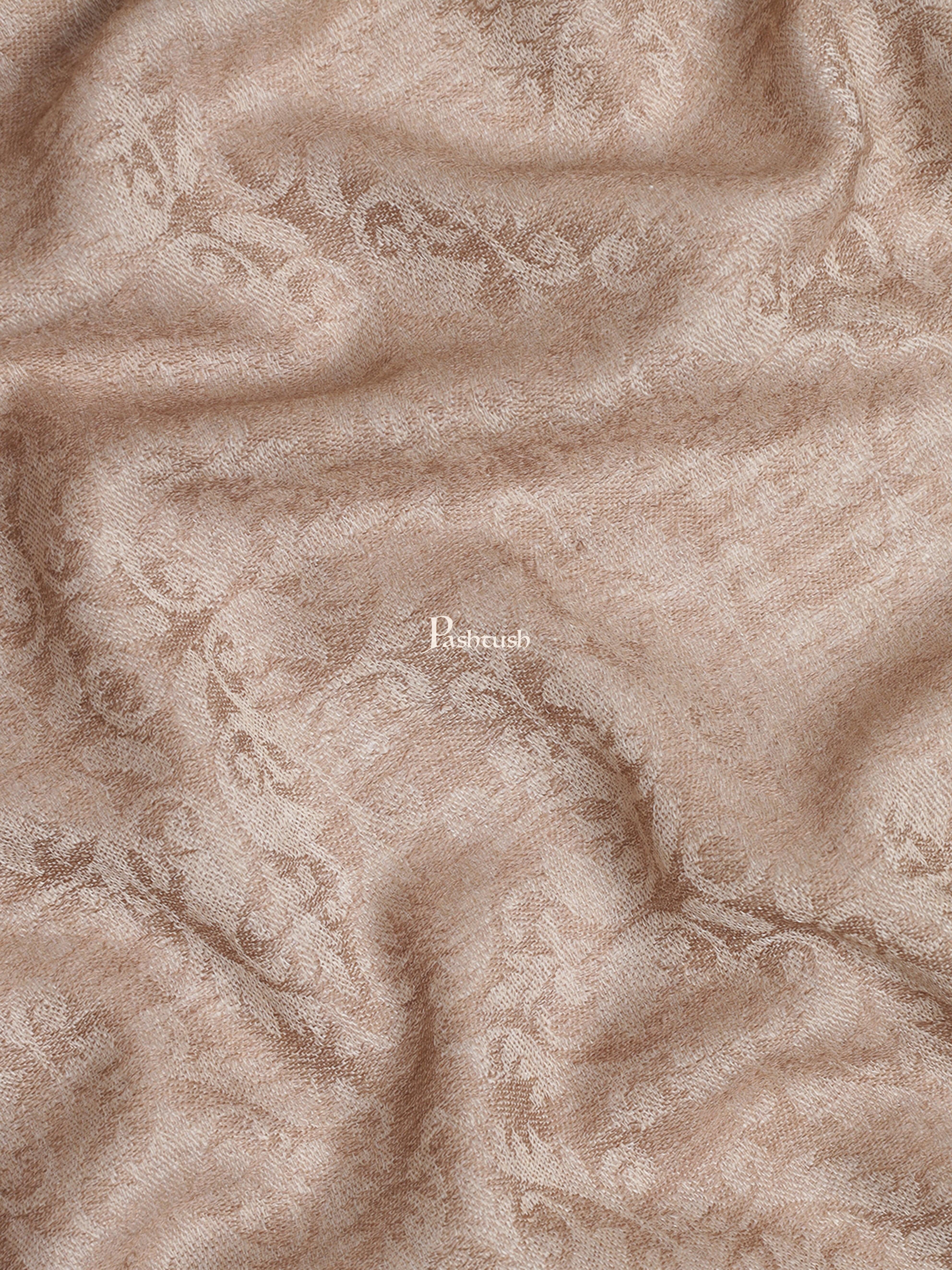 Pashtush Womens Fine Wool Stole, Persian Design, Soft and Warm, Natural Beige - Image 2