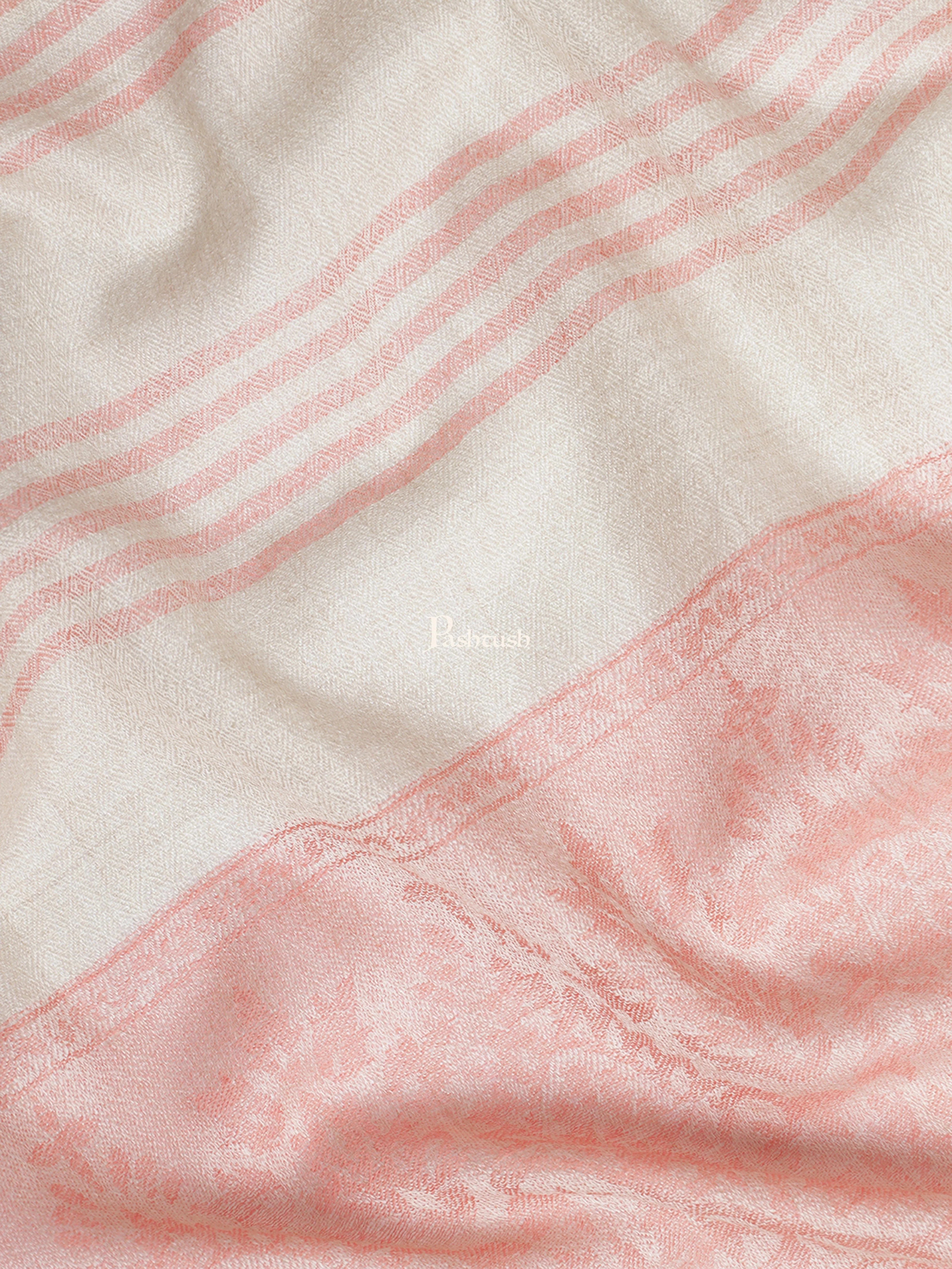 Pashtush Womens Fine Wool Stole, Striped Weave, Beige and Peach - Image 2