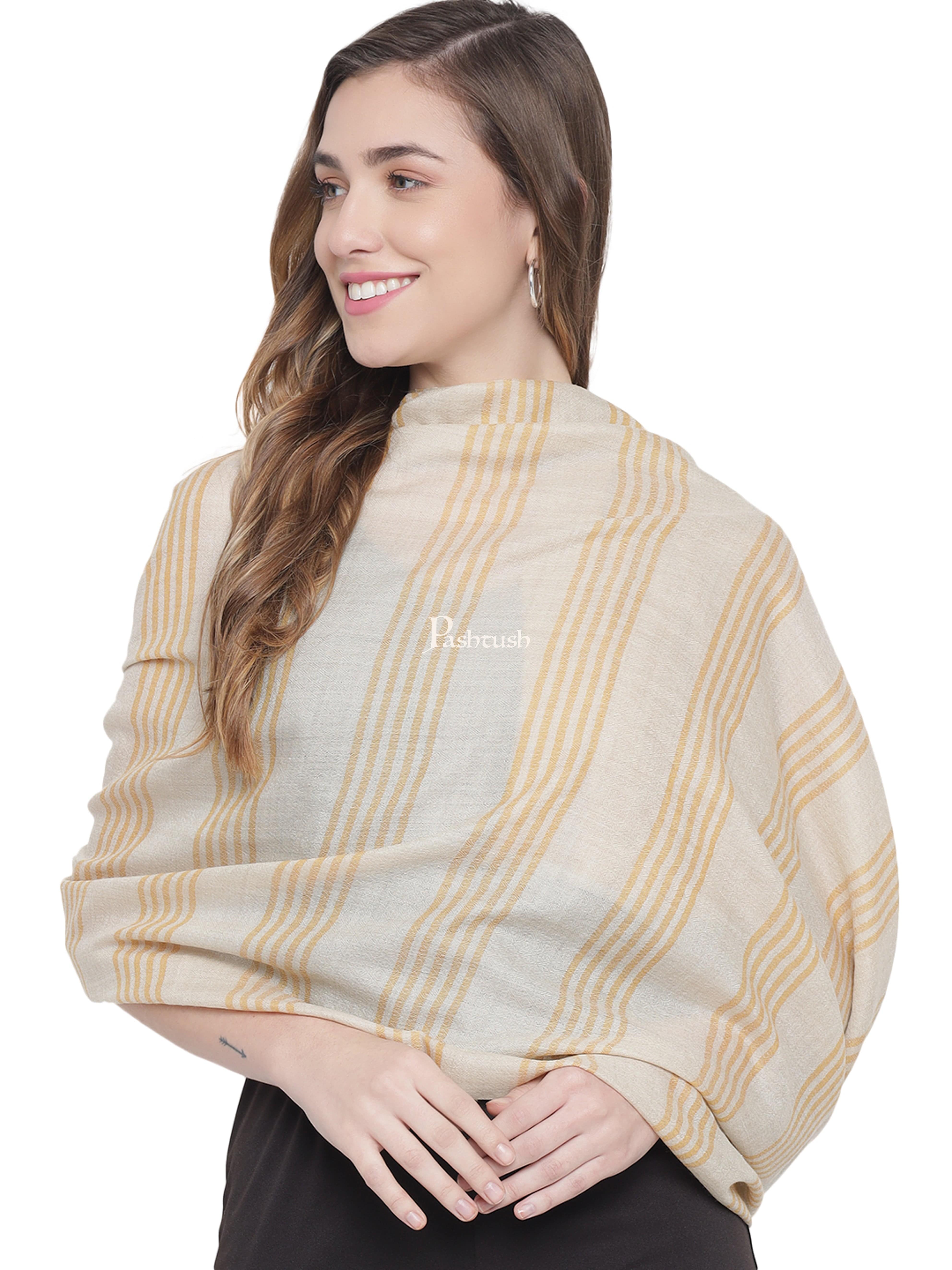 Pashtush Womens Extra Fine Wool Stole, Striped Weave, Sunflower,Yellow - Image 5