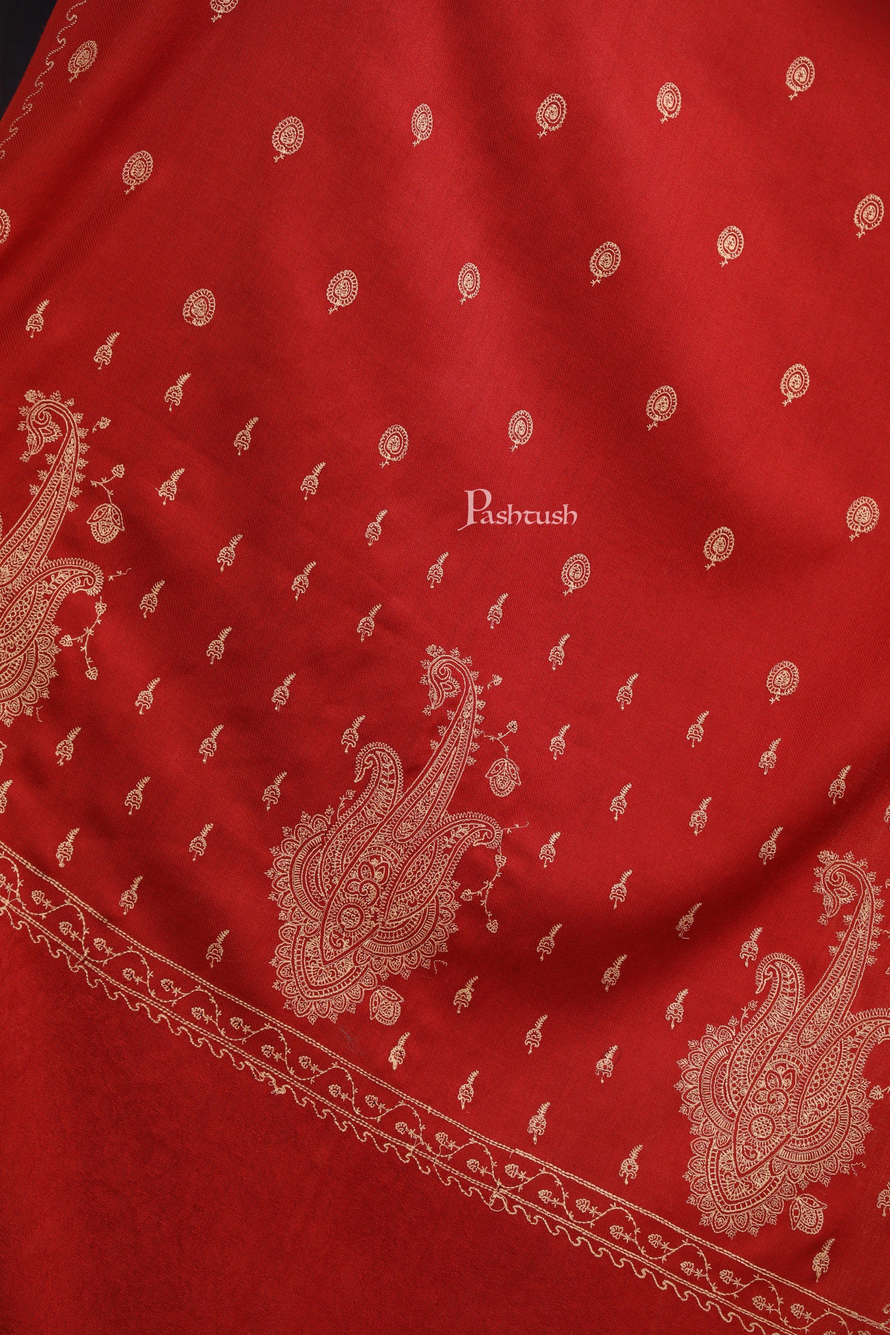 Pashtush Womens Fine Wool Stole, Tone On Tone Embroidery Design, Maroon - Image 4