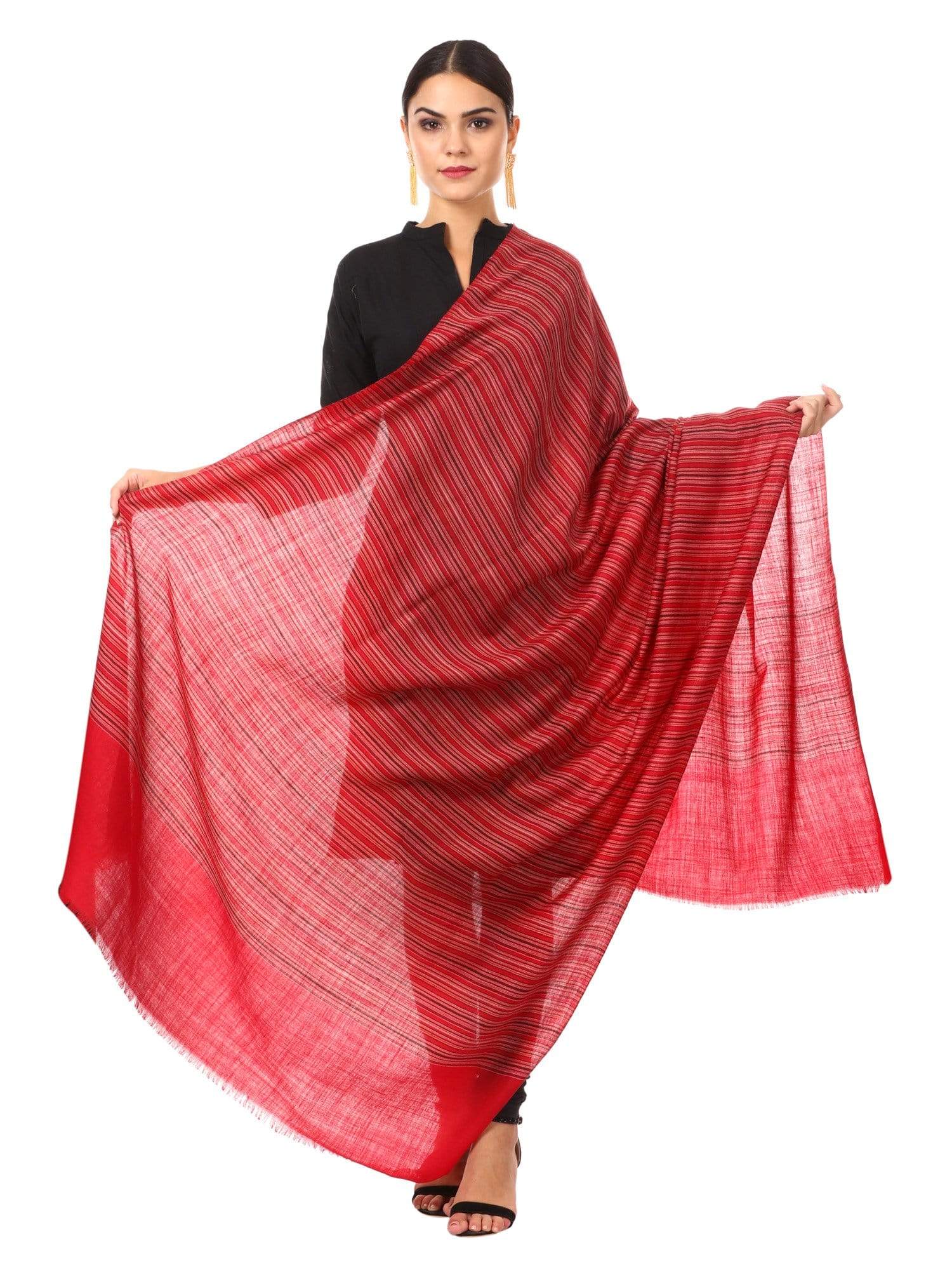 Pashtush Women'S Shawl, Fine Wool, Striped Design, Faux Pashmina, Soft And Warm, Maroon - Image 3