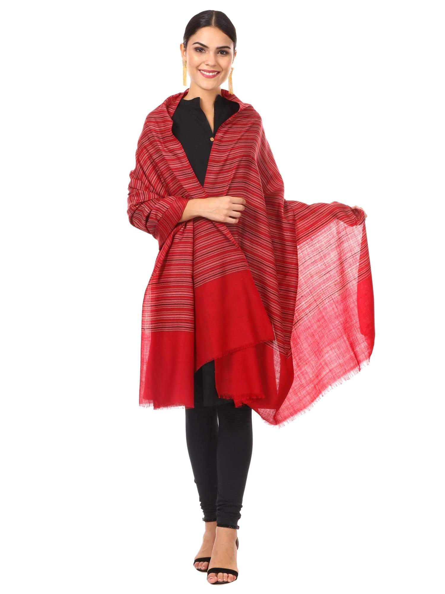 Pashtush Women'S Shawl, Fine Wool, Striped Design, Faux Pashmina, Soft And Warm, Maroon - Image 5