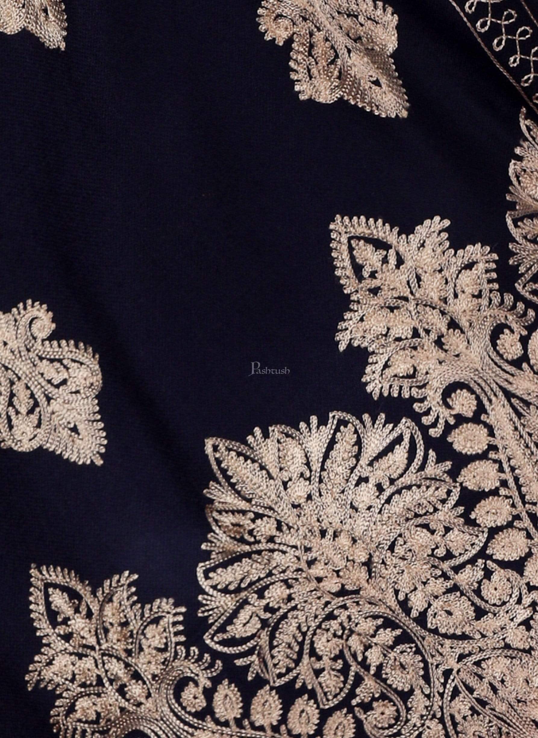 Pashtush Womens Fine Woollen, Silky Nalki Embroidery Needlework Stole, Midnight Blue - Image 2