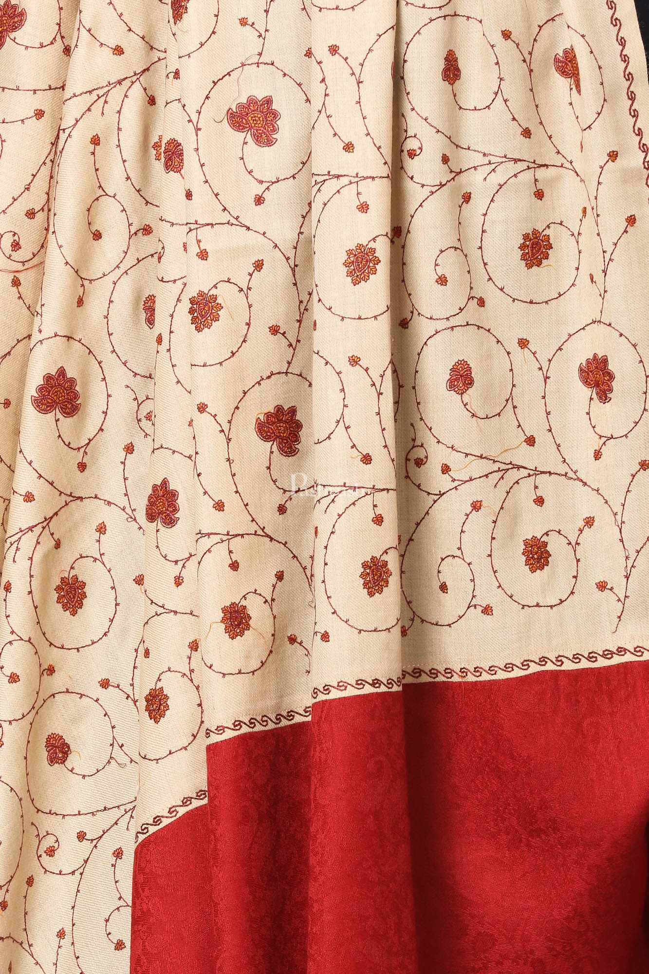 Pashtush Women'S Gol Buti Jaal, Fineembroidery With Intricate Needlework Woolen  Shawls - Beige - Image 2