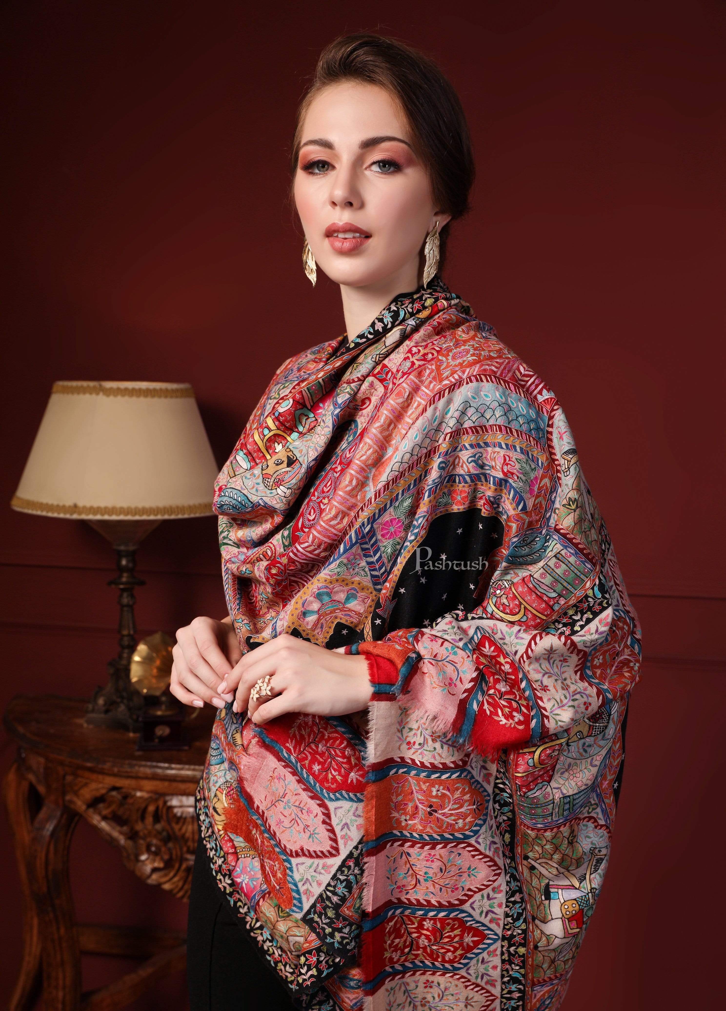 Pashtush Women Pashmina Hand Embroidered Royal Darbar Shawl - Image 5
