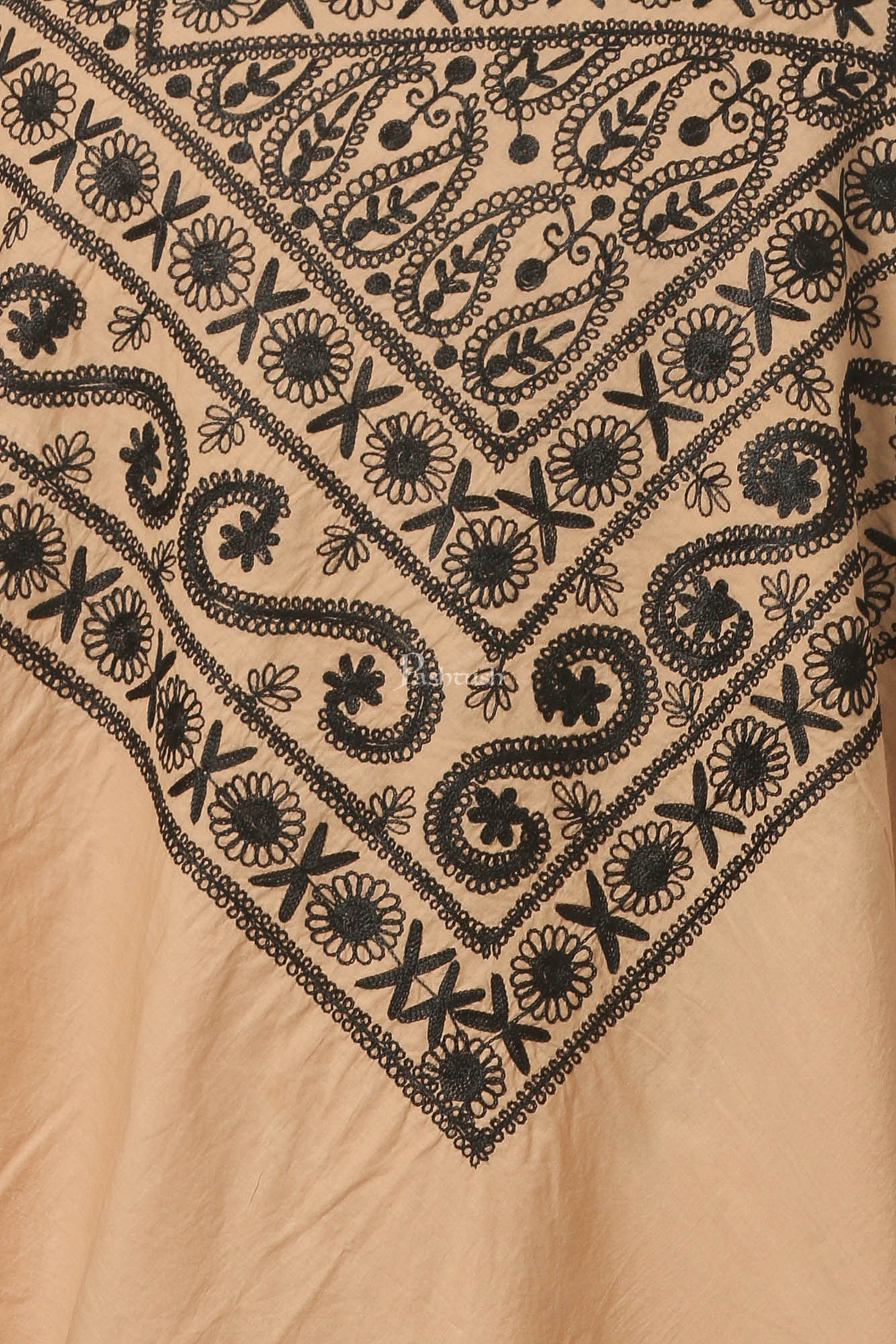 Pashtush Womens Hand Embroidered Kaftan Square Shawl, With Aari Embroidery, Cotton. - Image 2