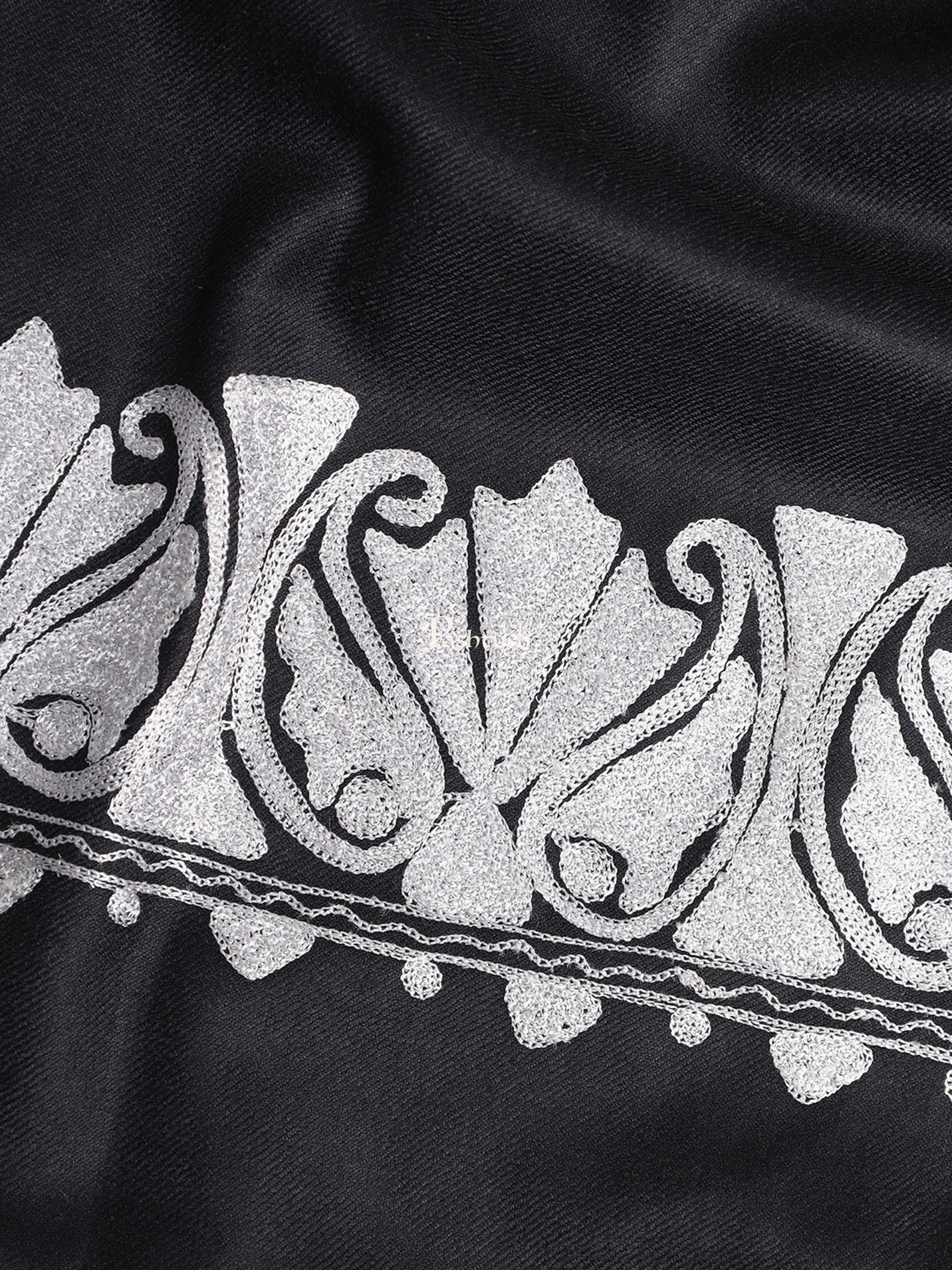 Pashtush Womens Hand Embroidery Shawl, Border Design With Tilla Zari Work - Black - Image 2
