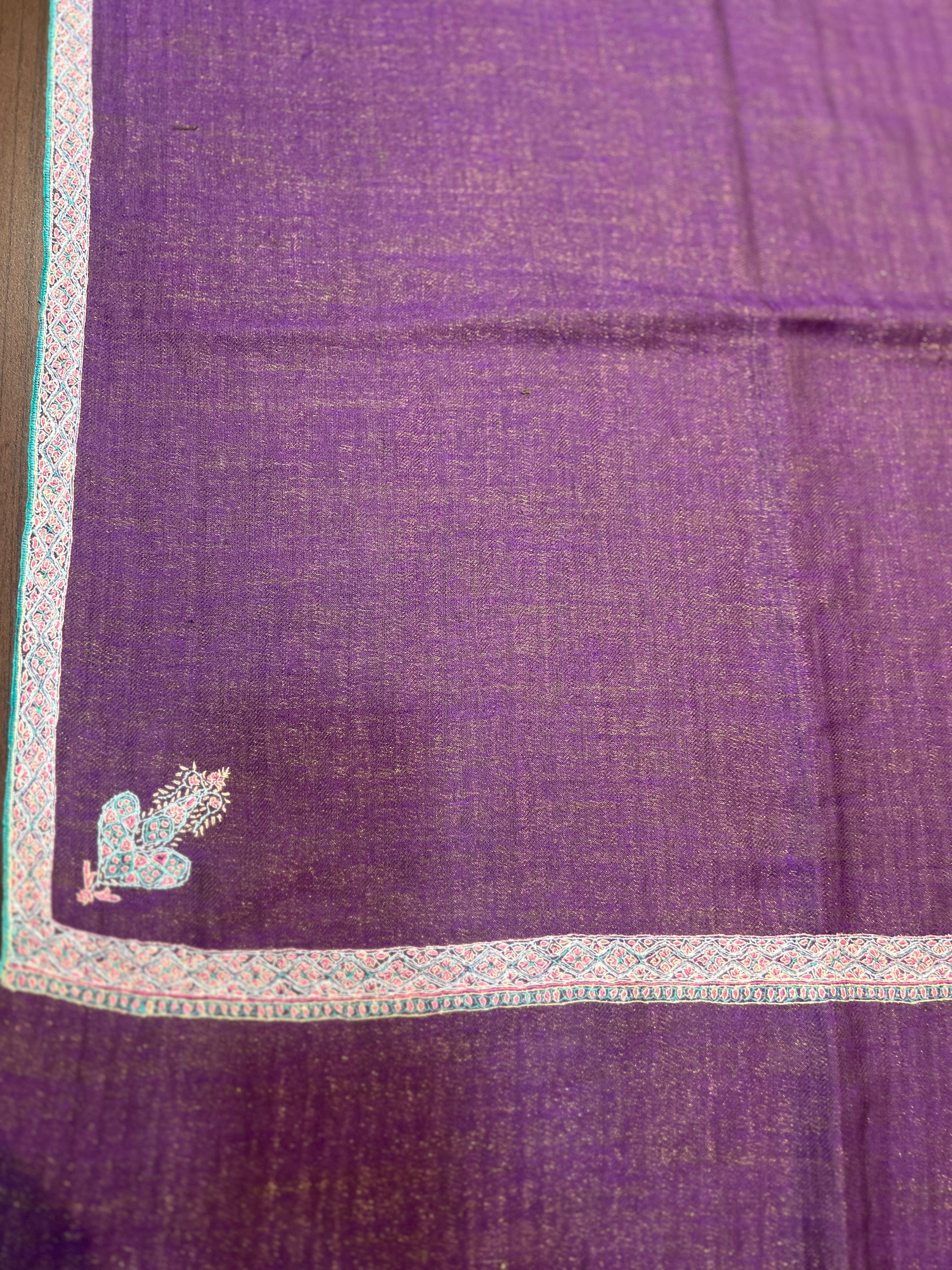 Pashtush Womens, Hand Woven Pashmina Shawl, Kashmiri Hand Embroidery With Zari Weave Design, Purple - Image 4