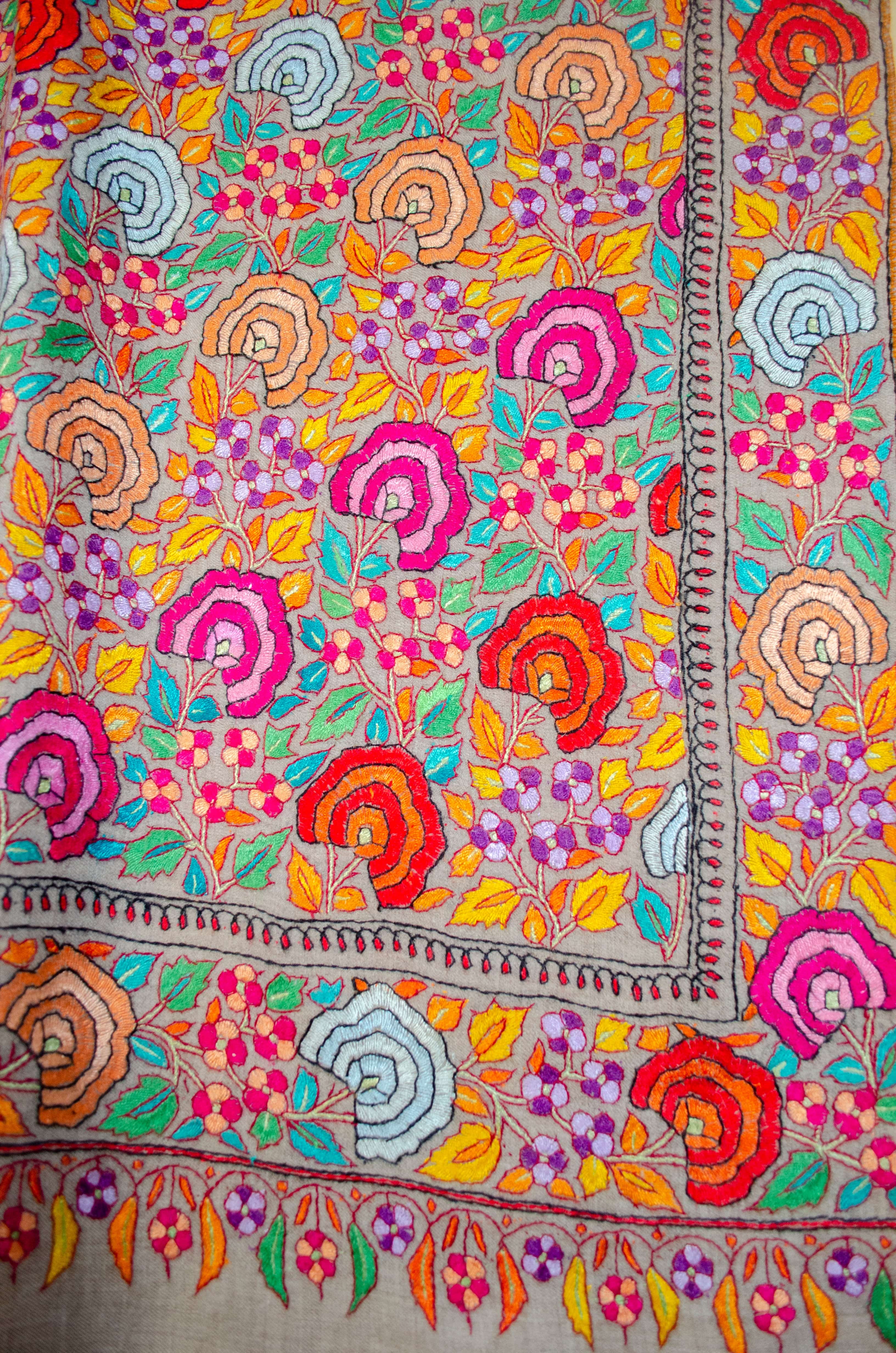 Pashtush Womens, Handmade Pashmina Embroidery Shawl, Gulaabdar Papier Mache Embroidery with Resham Threadwork - Image 5