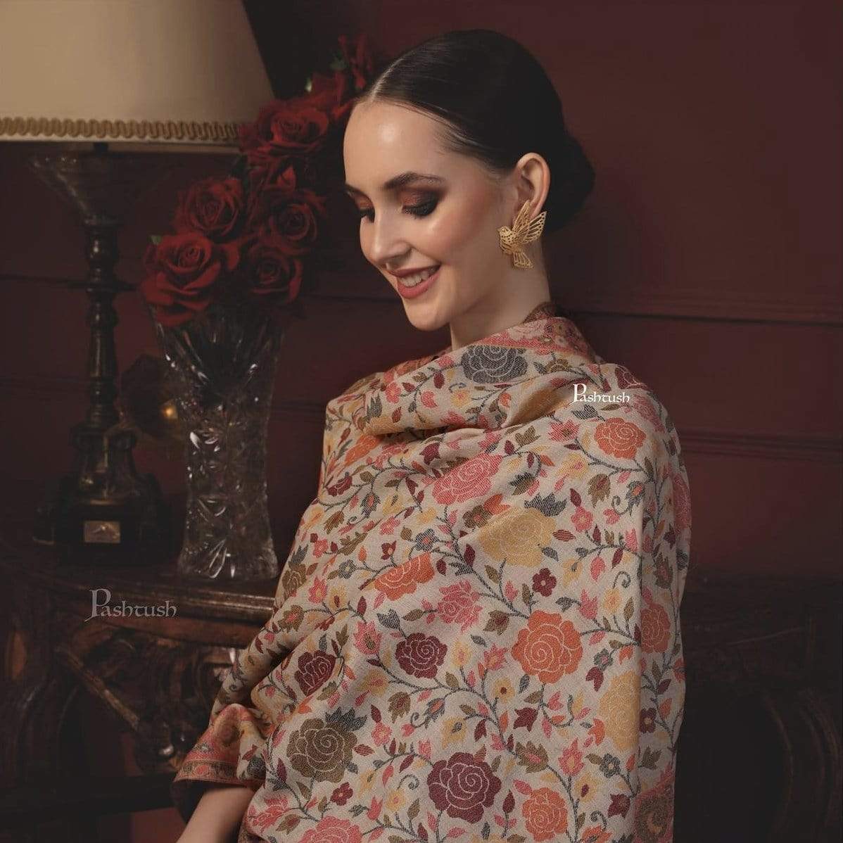 Pashtush Women'S Jacquard Ethnic Light Weight Floral Stole , Multi-Coloured - Image 6
