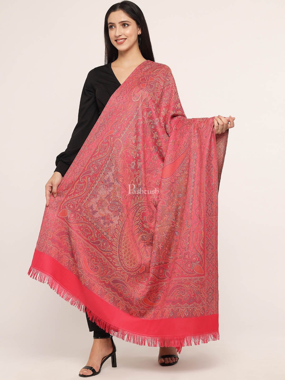 Pashtush Women's Jamawar Shawl, Pink - Image 2