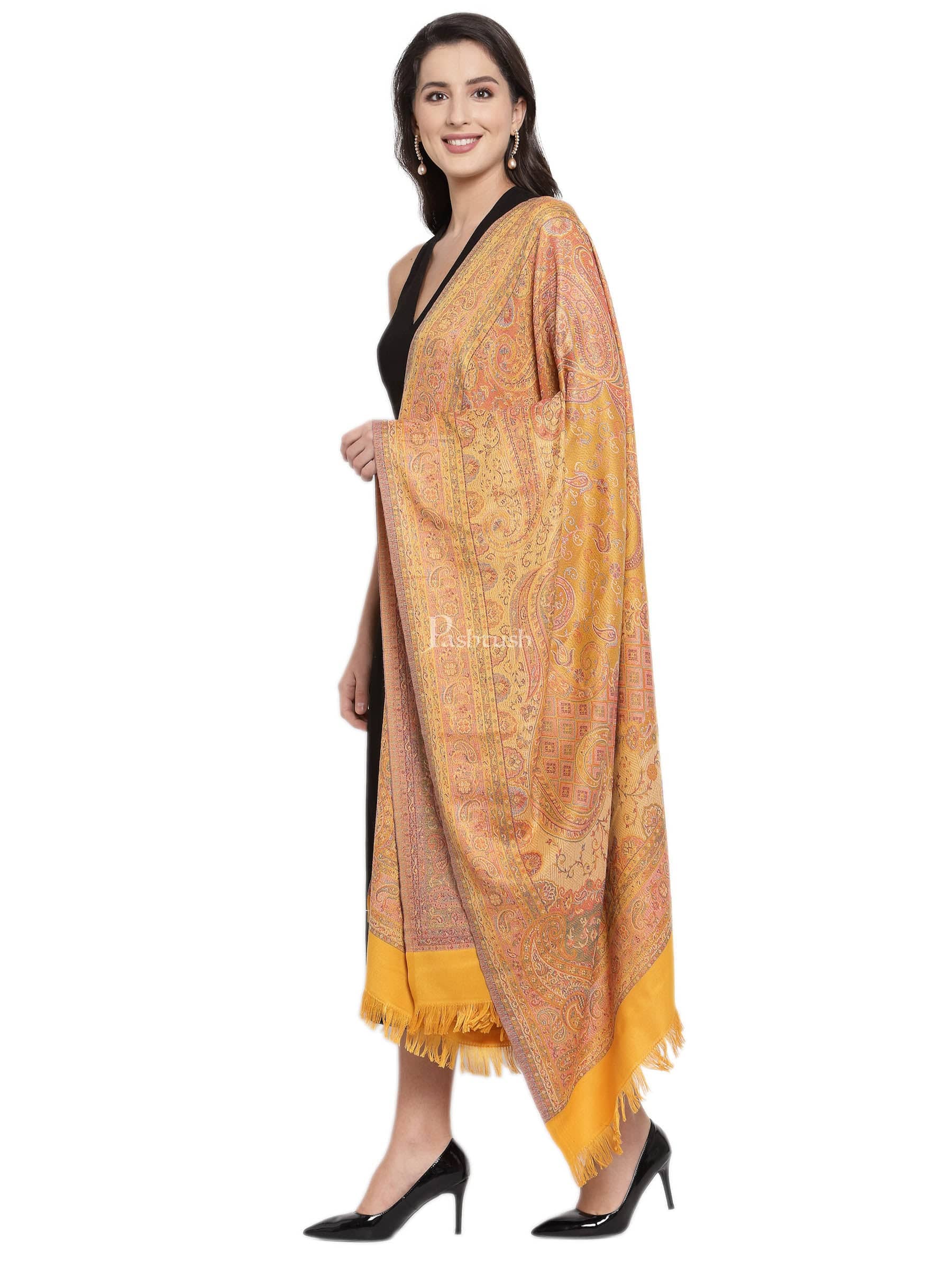 Pashtush Women'S Jamawar Shawl, Mustard - Image 5