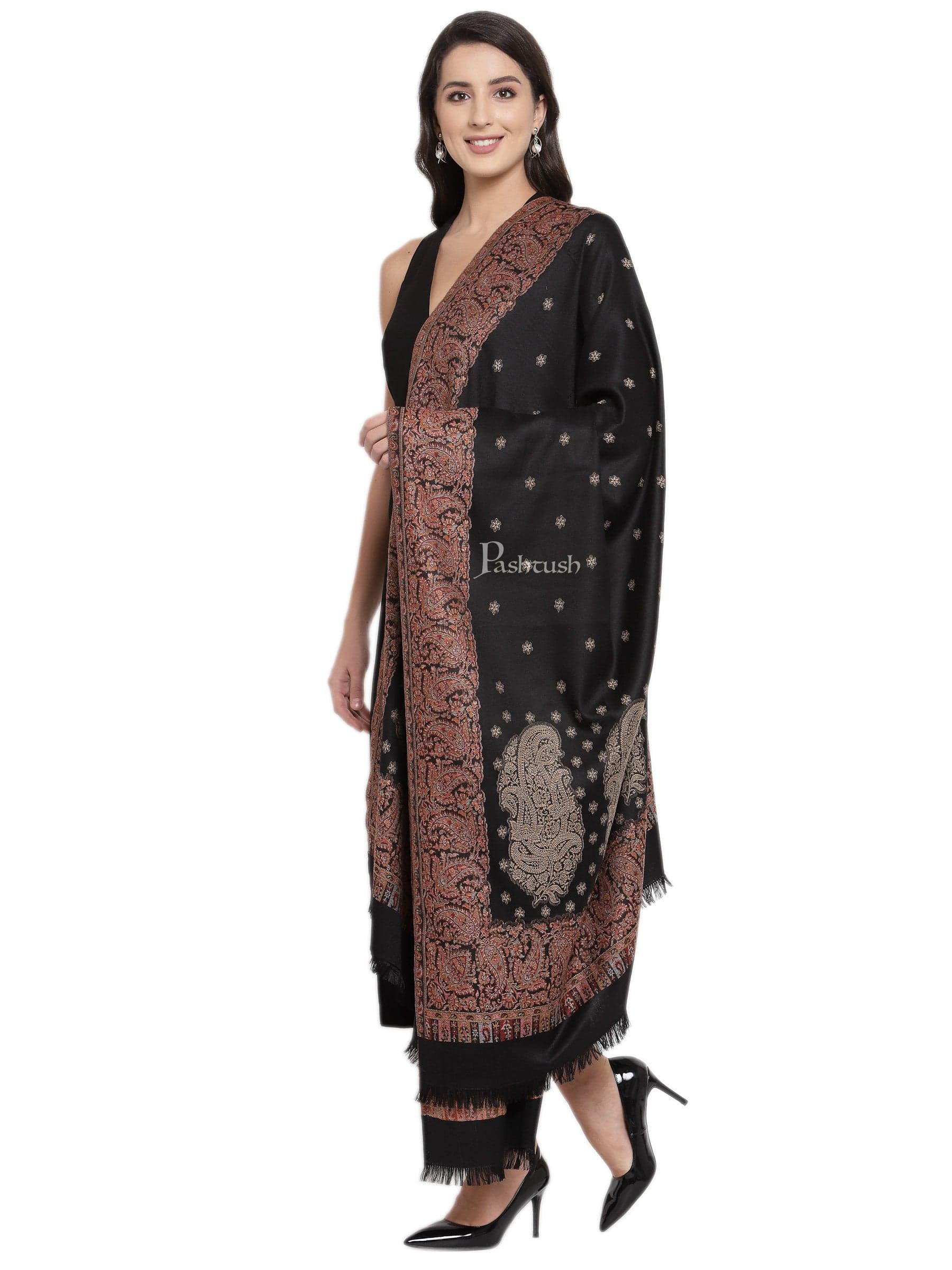 Pashtush Womens Jamawar Shawl, Soft Faux Pashmina Black - Image 4