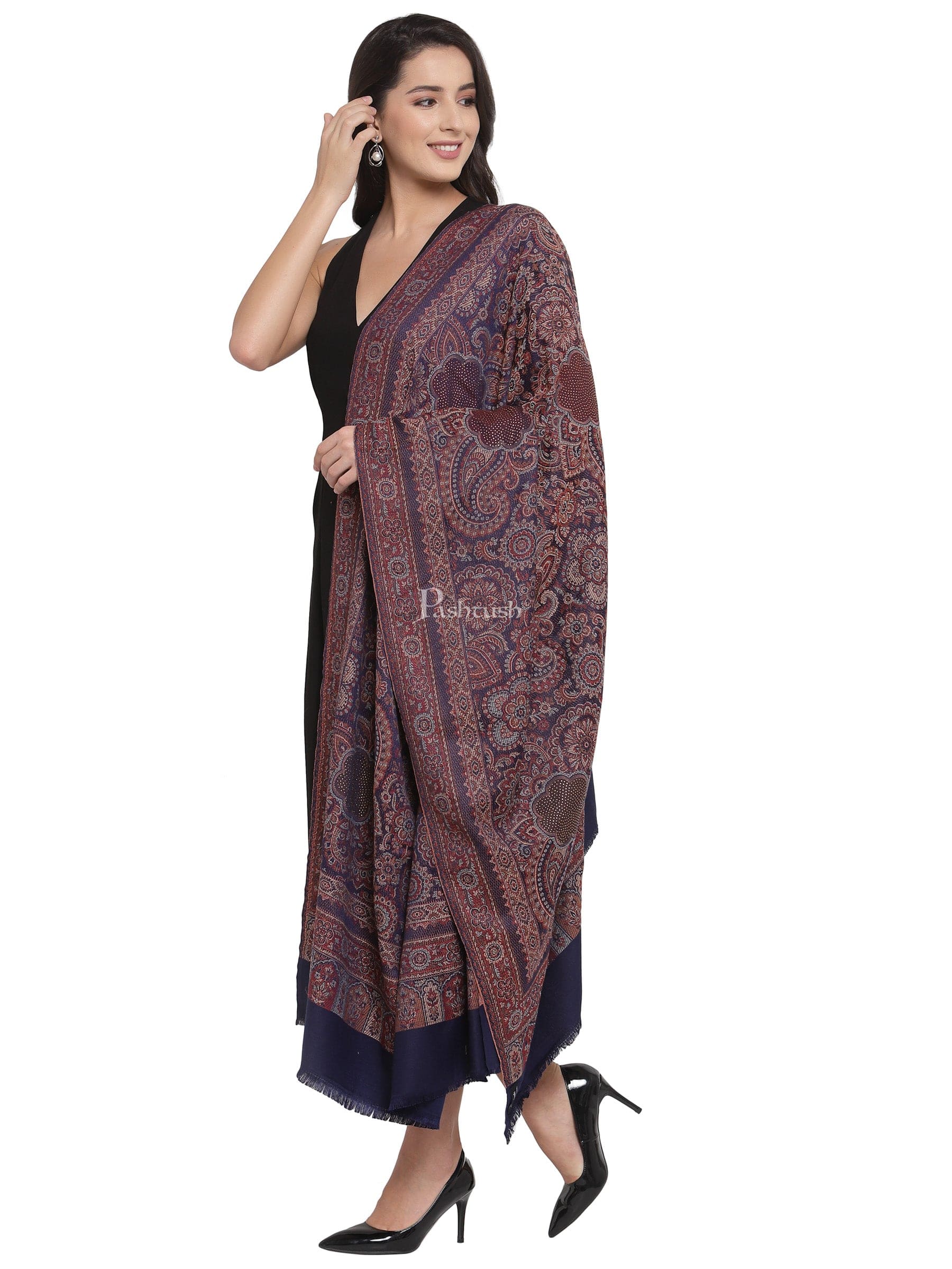 Pashtush Women'S Jamawar Shawl With Crystal Work Shawl, Faux Pashmina - Image 3