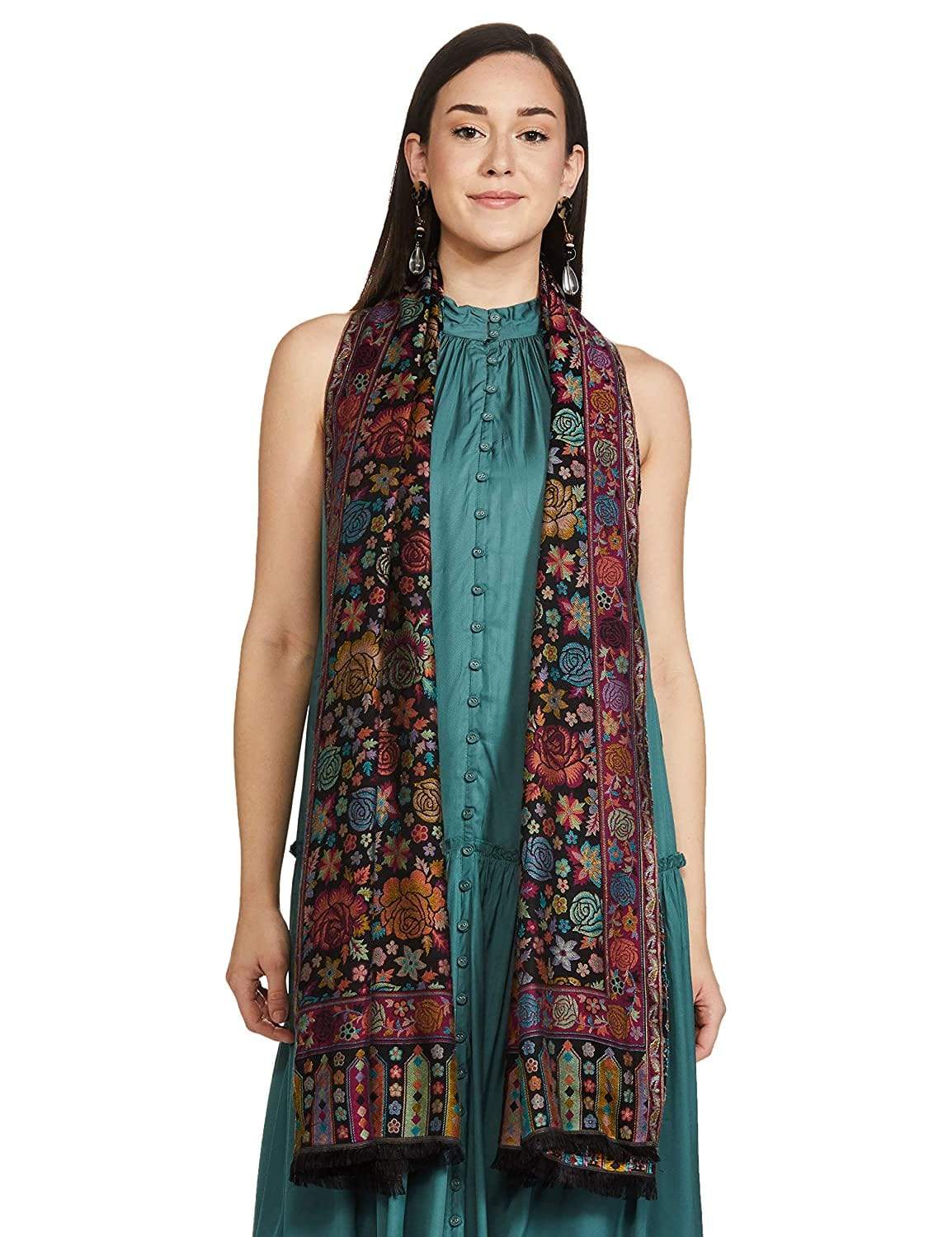 Pashtush Women'S Ethnic Design, Soft Bamboo Scarf, Casual Stoles - Gulaabdar Black - Image 3