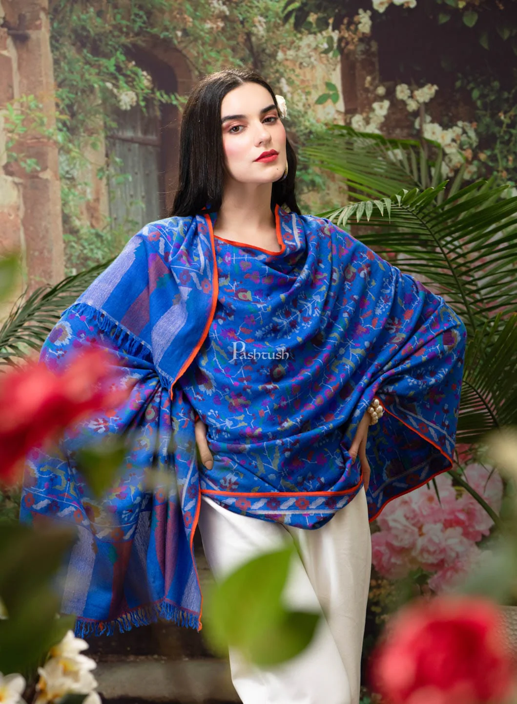 Pashtush Womens Kaani Pashmina Shawl, 100% Hand Woven, Multicolour - Image 2