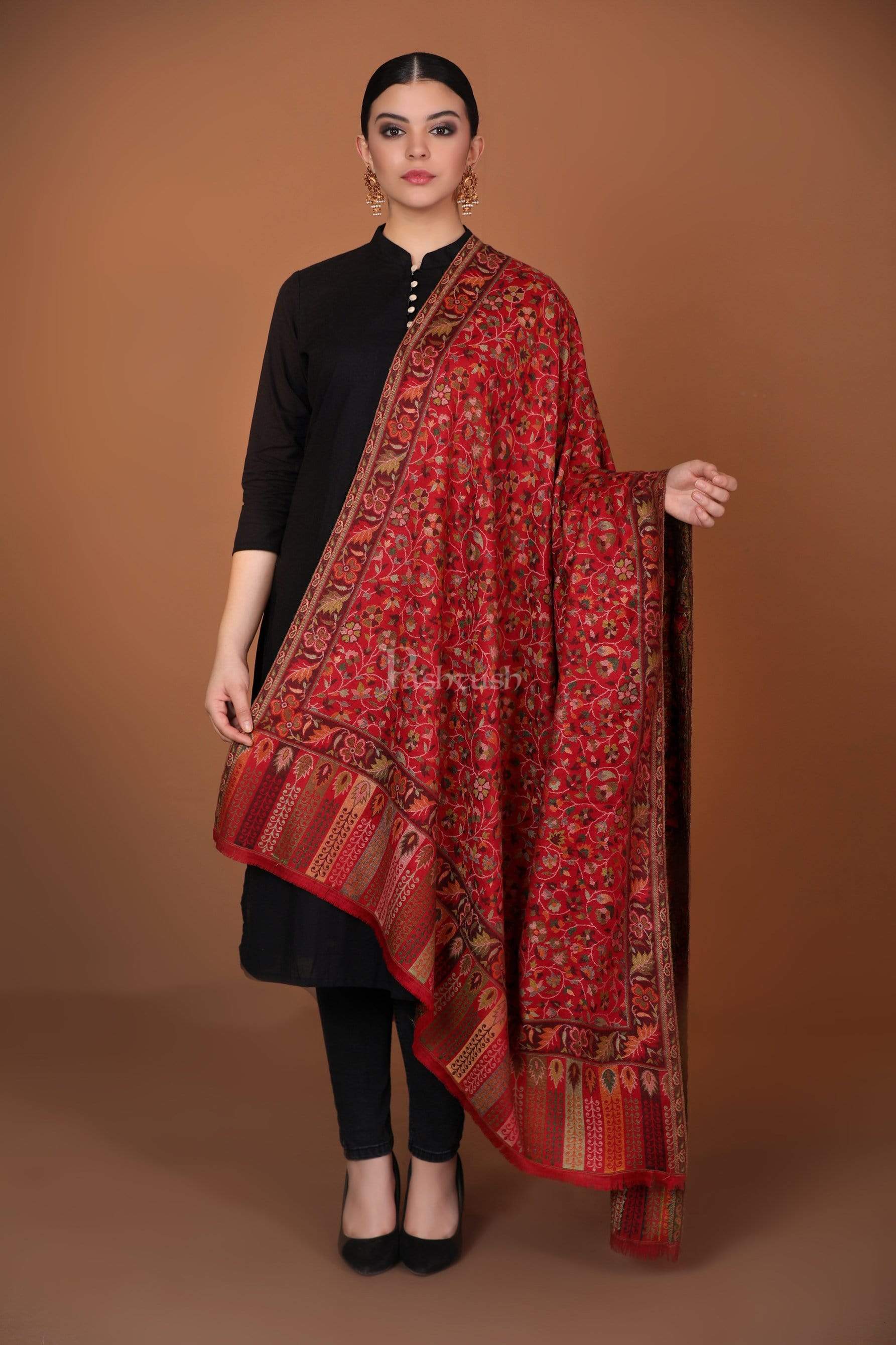 Pashtush Womens Ethnic Shawl, Faux Pashmina, Soft And Warm, Crimson - Image 2