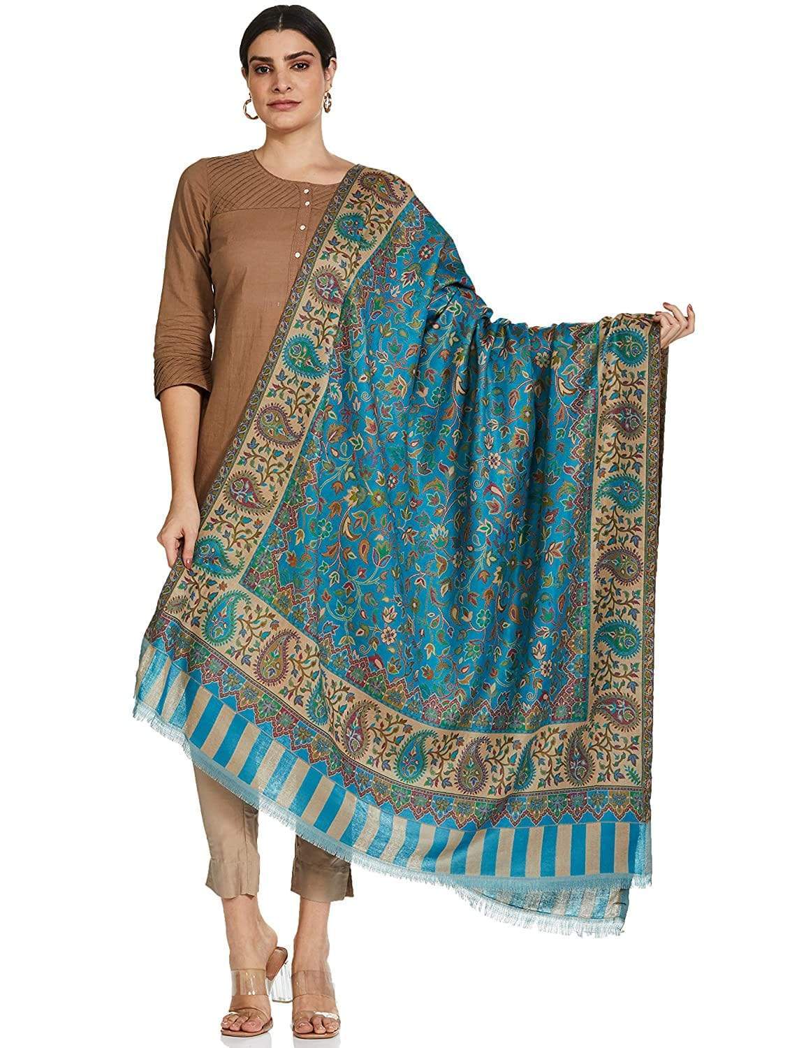 Pashtush Womens Ethnic Shawl, Faux Pashmina, Soft And Warm, Paradise Blue - Image 8